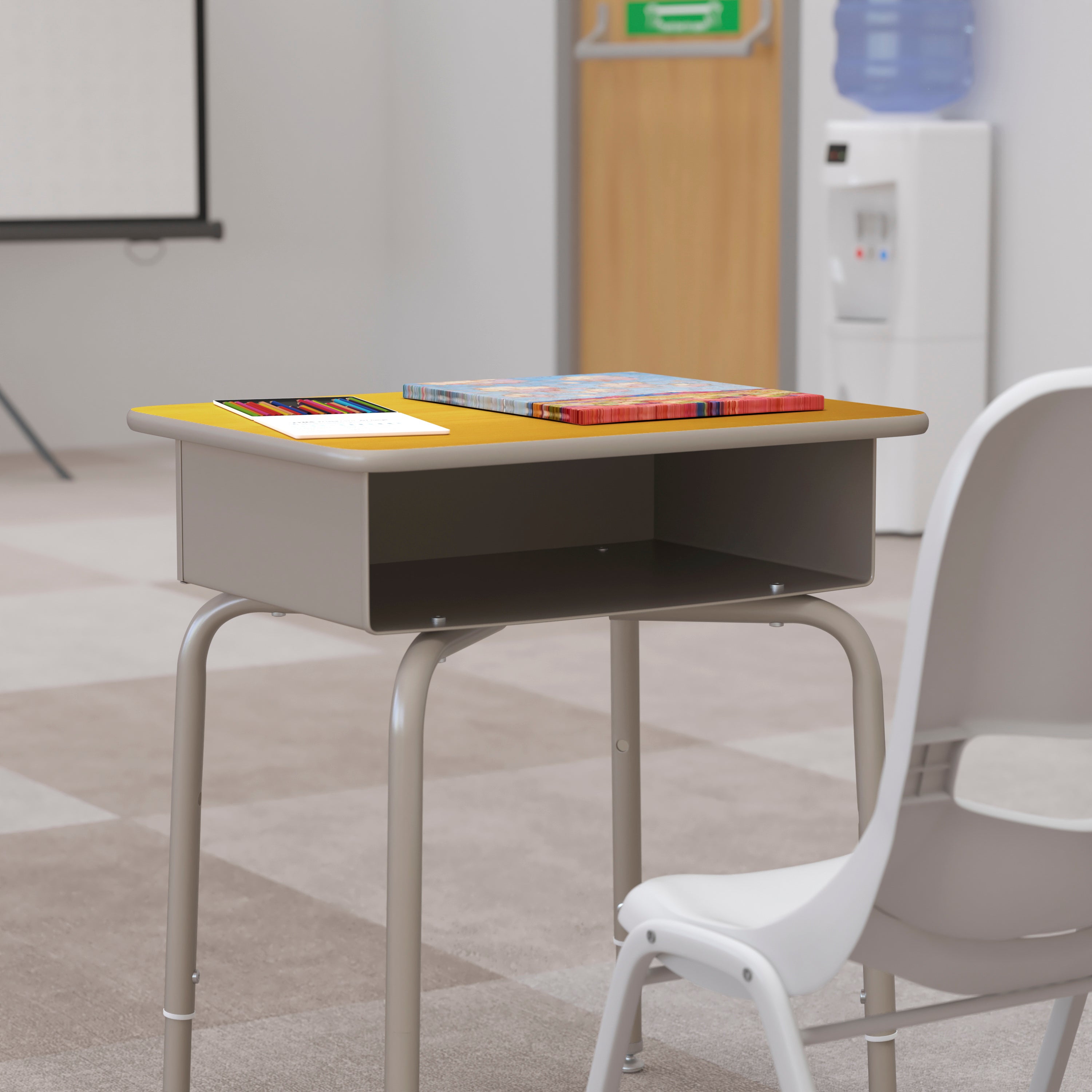 Student Desk with Open Front Metal Book Box