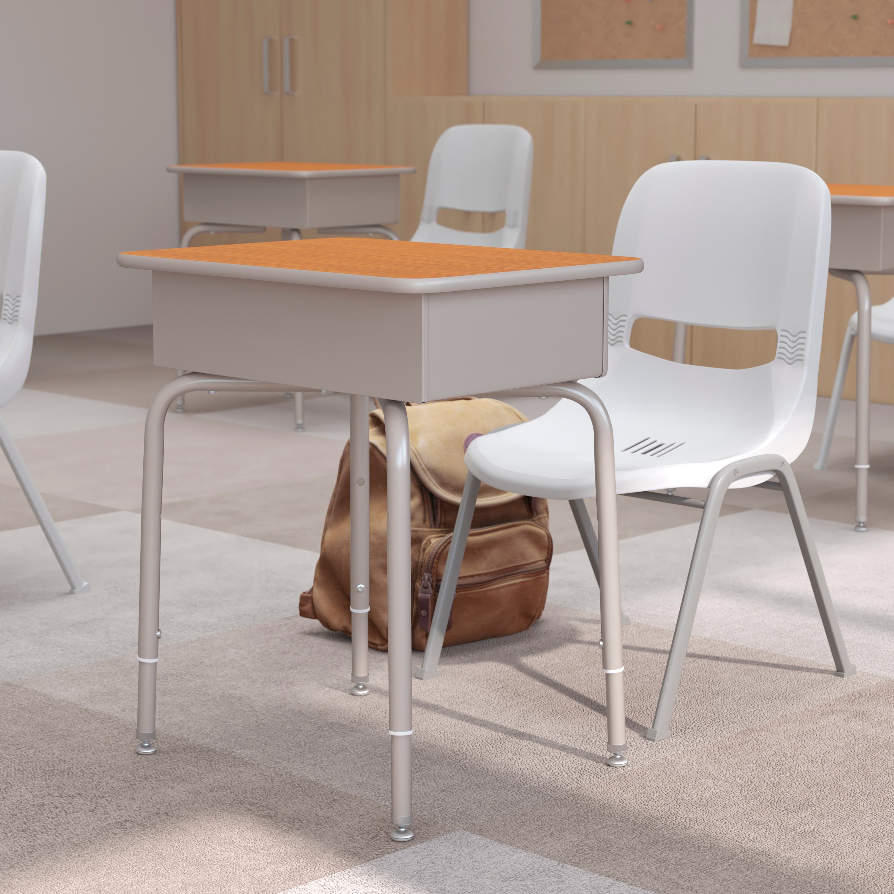 Student Desk with Open Front Metal Book Box