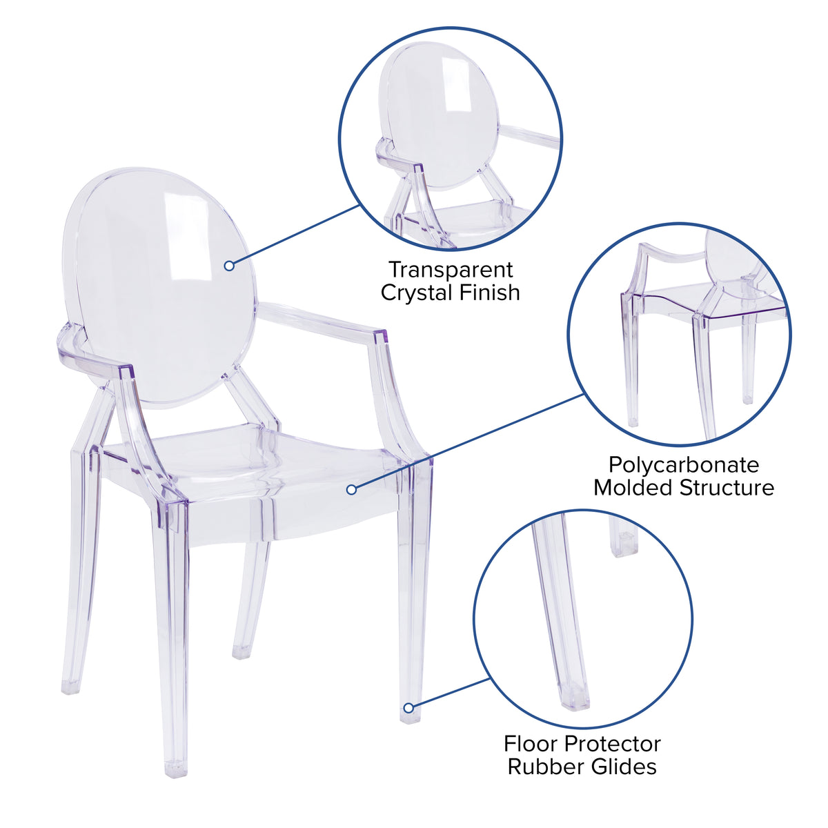 Oval Back Ghost Chair with Arms