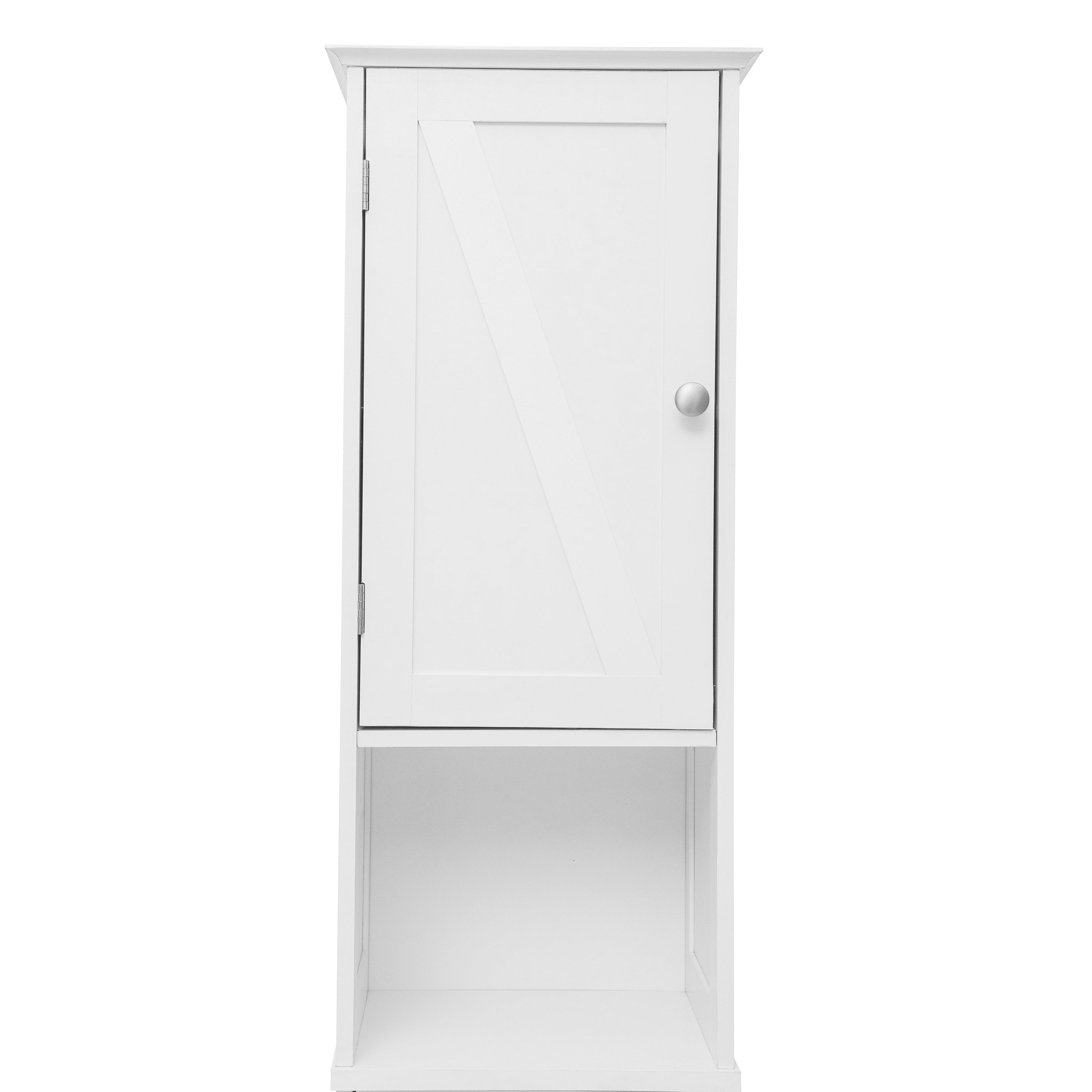 Dune Freestanding Bathroom Linen Tower Storage Cabinet with Magnetic Close Doors, Adjustable Shelves, Open Display Shelf, and Drawer