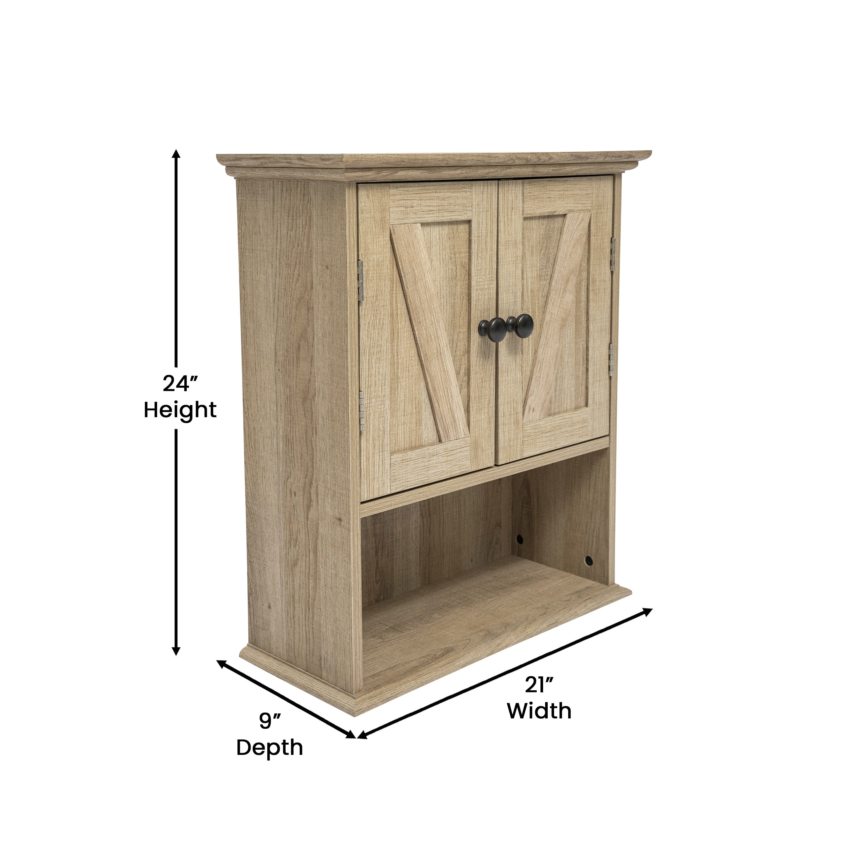 Dune Wall Mounted Bathroom Medicine Cabinet Storage Organizer with Magnetic Closure Doors, Adjustable Shelf, and Lower Open Shelf