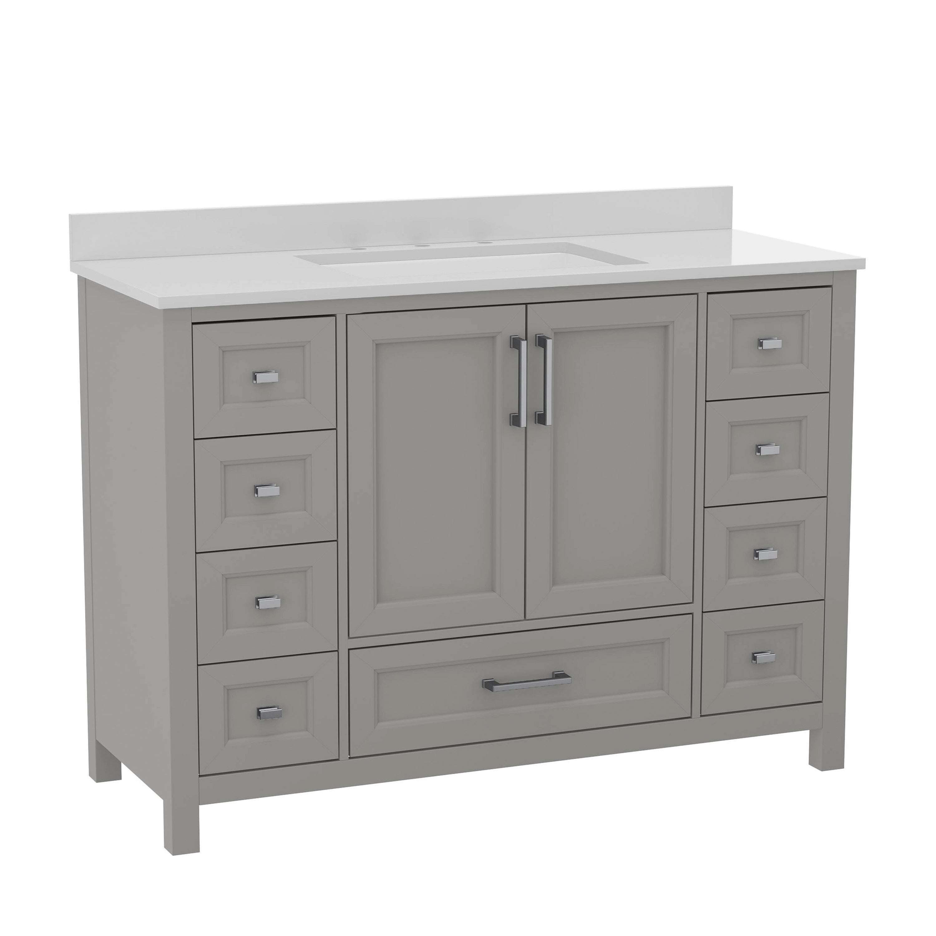 Vega Bathroom Vanity with Sink, Storage Cabinet with Soft Close Doors, and 9 Drawers, Carrara Marble Finish Countertop