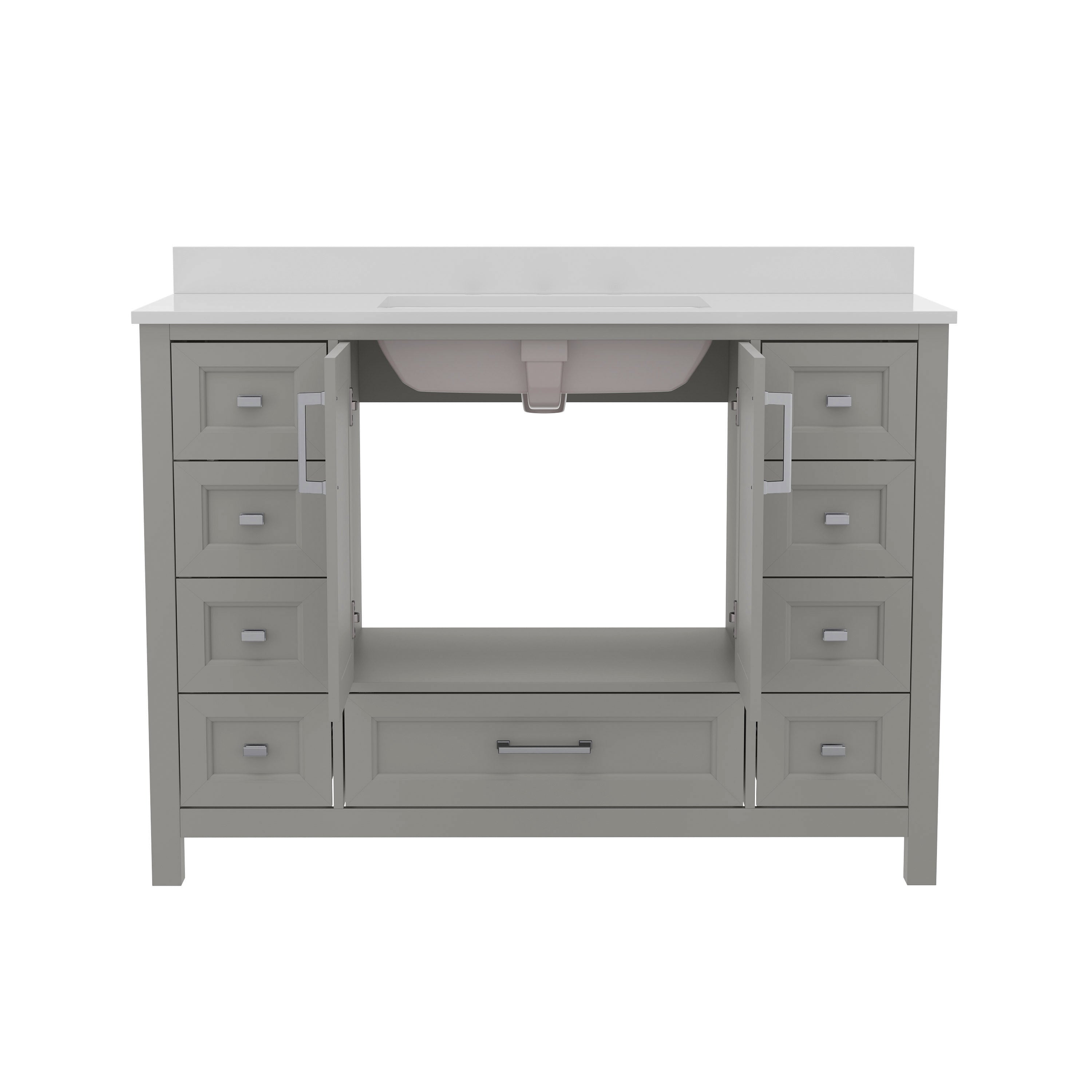 Vega Bathroom Vanity with Sink, Storage Cabinet with Soft Close Doors, and 9 Drawers, Carrara Marble Finish Countertop