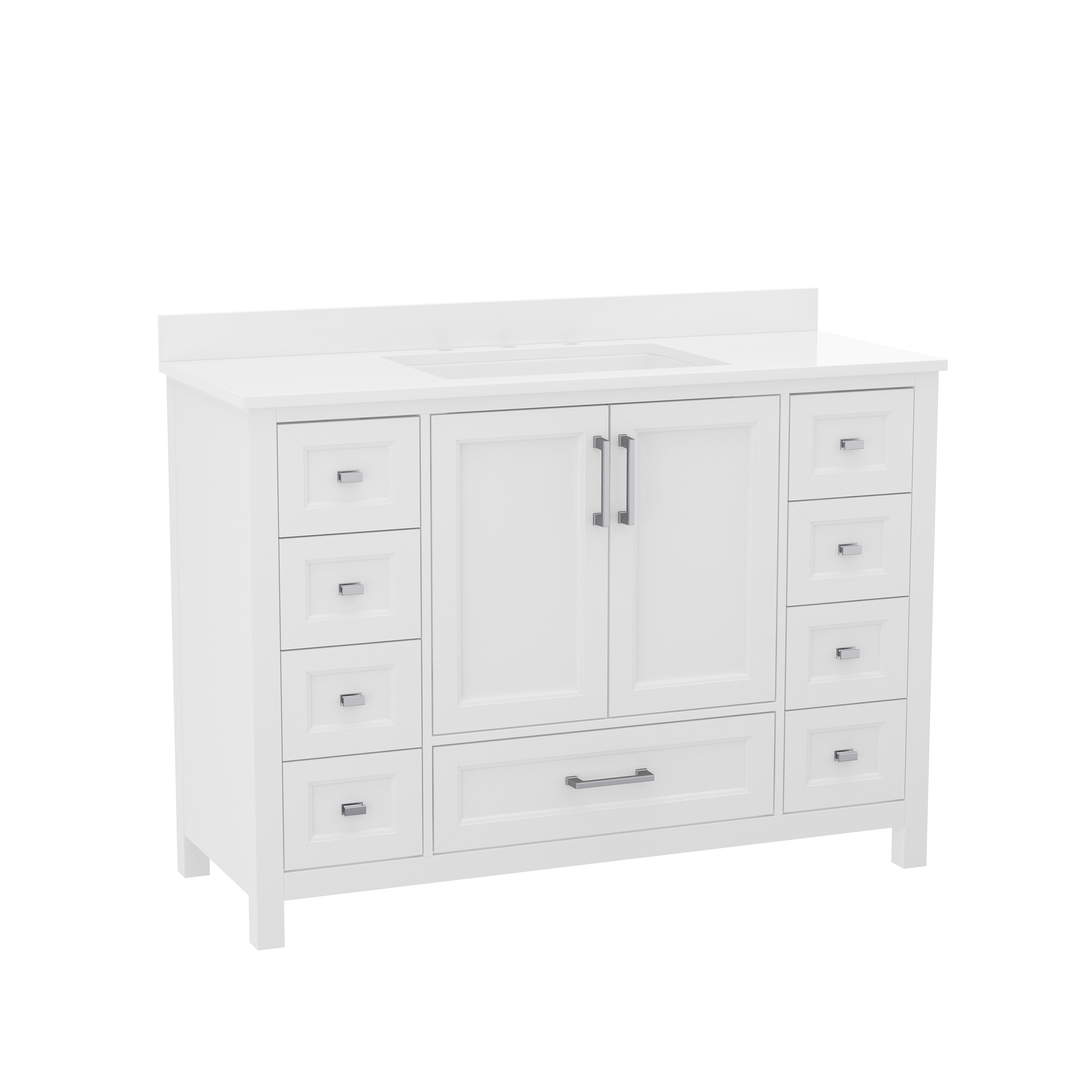 Vega Bathroom Vanity with Sink, Storage Cabinet with Soft Close Doors, and 9 Drawers, Carrara Marble Finish Countertop