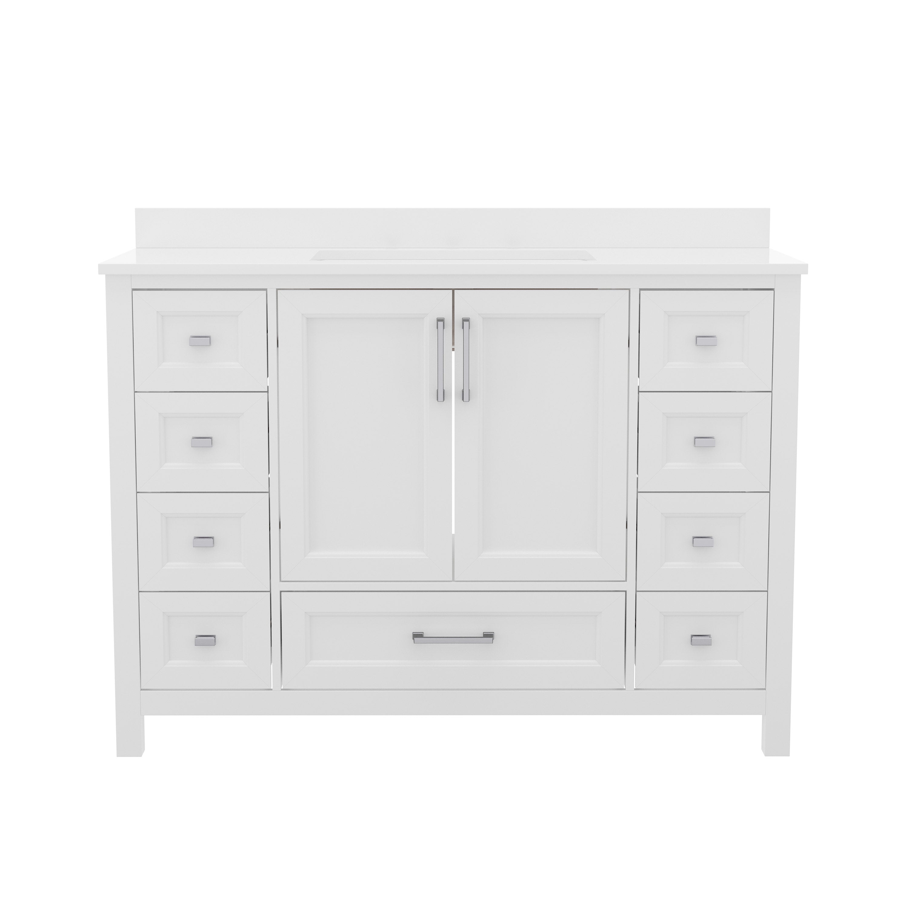 Vega Bathroom Vanity with Sink, Storage Cabinet with Soft Close Doors, and 9 Drawers, Carrara Marble Finish Countertop