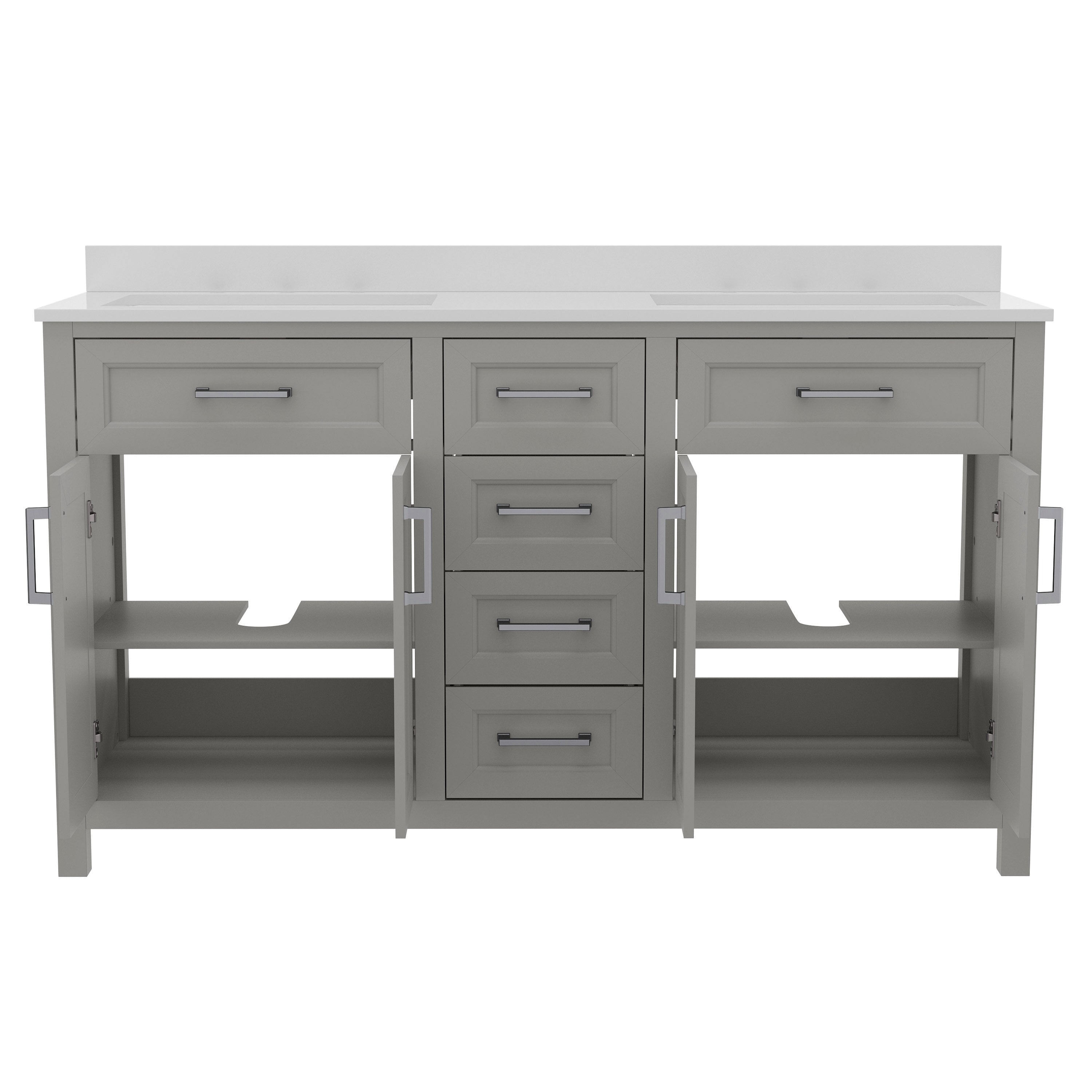 Vega Bathroom Double Vanity with 2 Sinks, 2 Storage Cabinets with Soft Close Doors, and 6 Drawers, Carrara Marble Finish Countertop