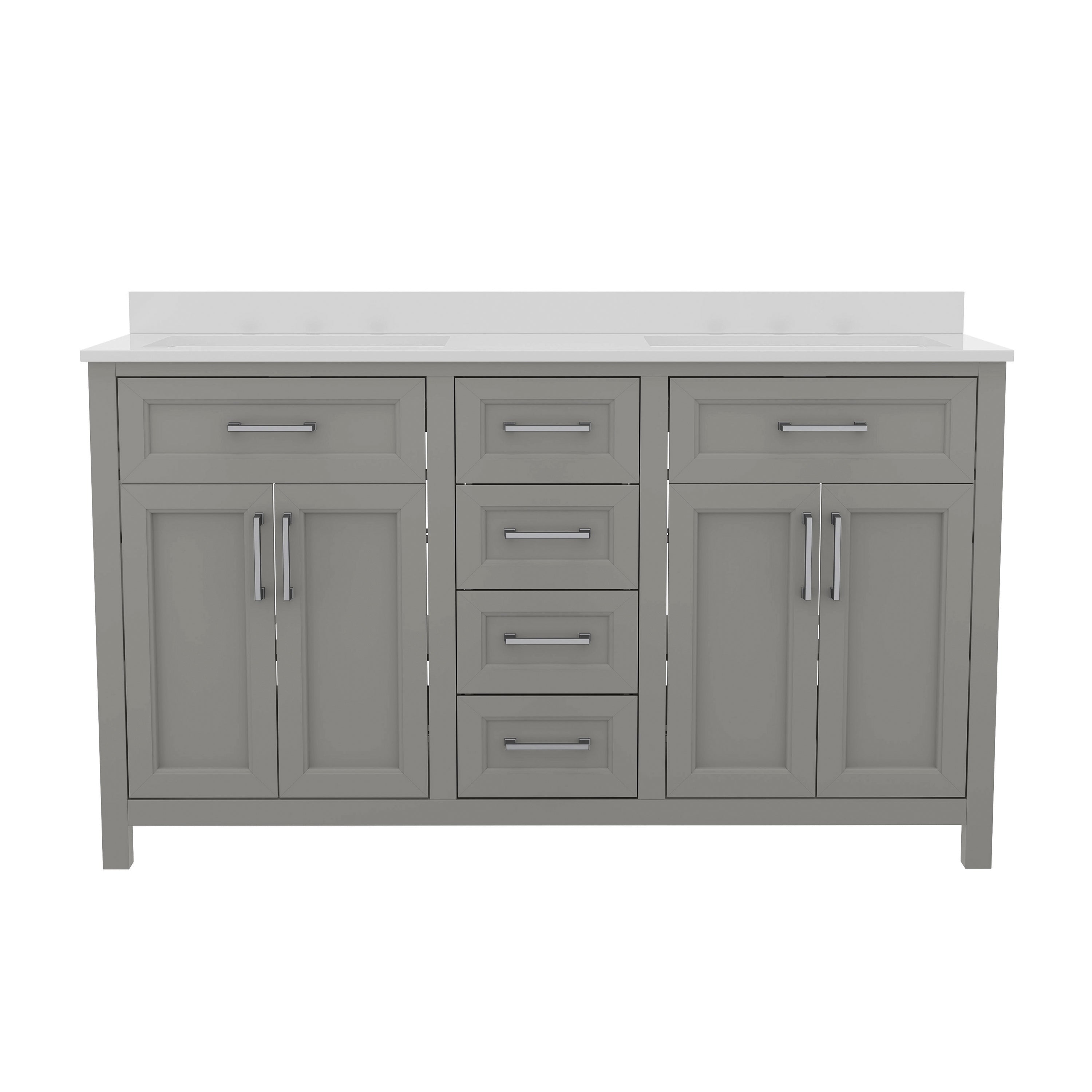 Vega Bathroom Double Vanity with 2 Sinks, 2 Storage Cabinets with Soft Close Doors, and 6 Drawers, Carrara Marble Finish Countertop