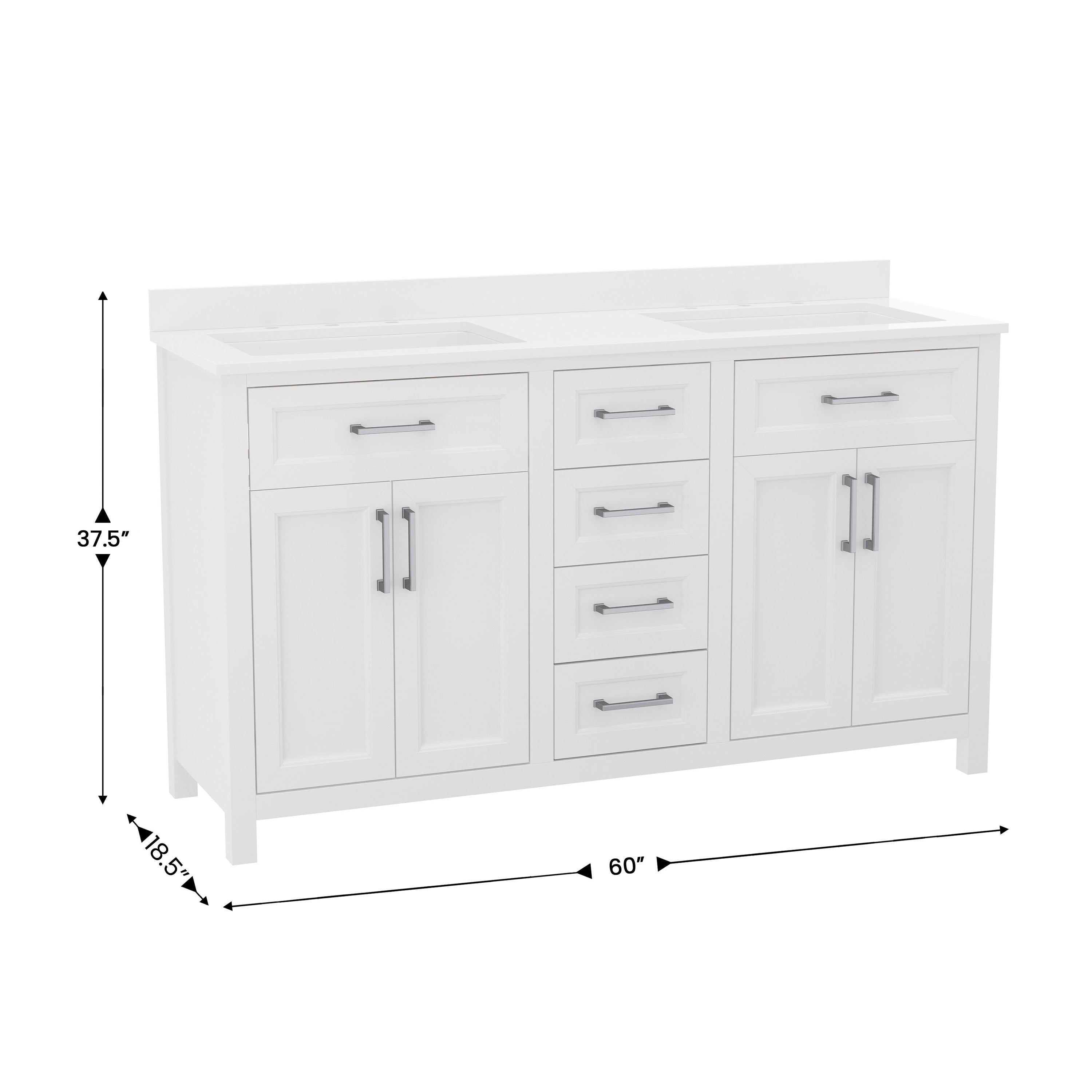 Vega Bathroom Double Vanity with 2 Sinks, 2 Storage Cabinets with Soft Close Doors, and 6 Drawers, Carrara Marble Finish Countertop