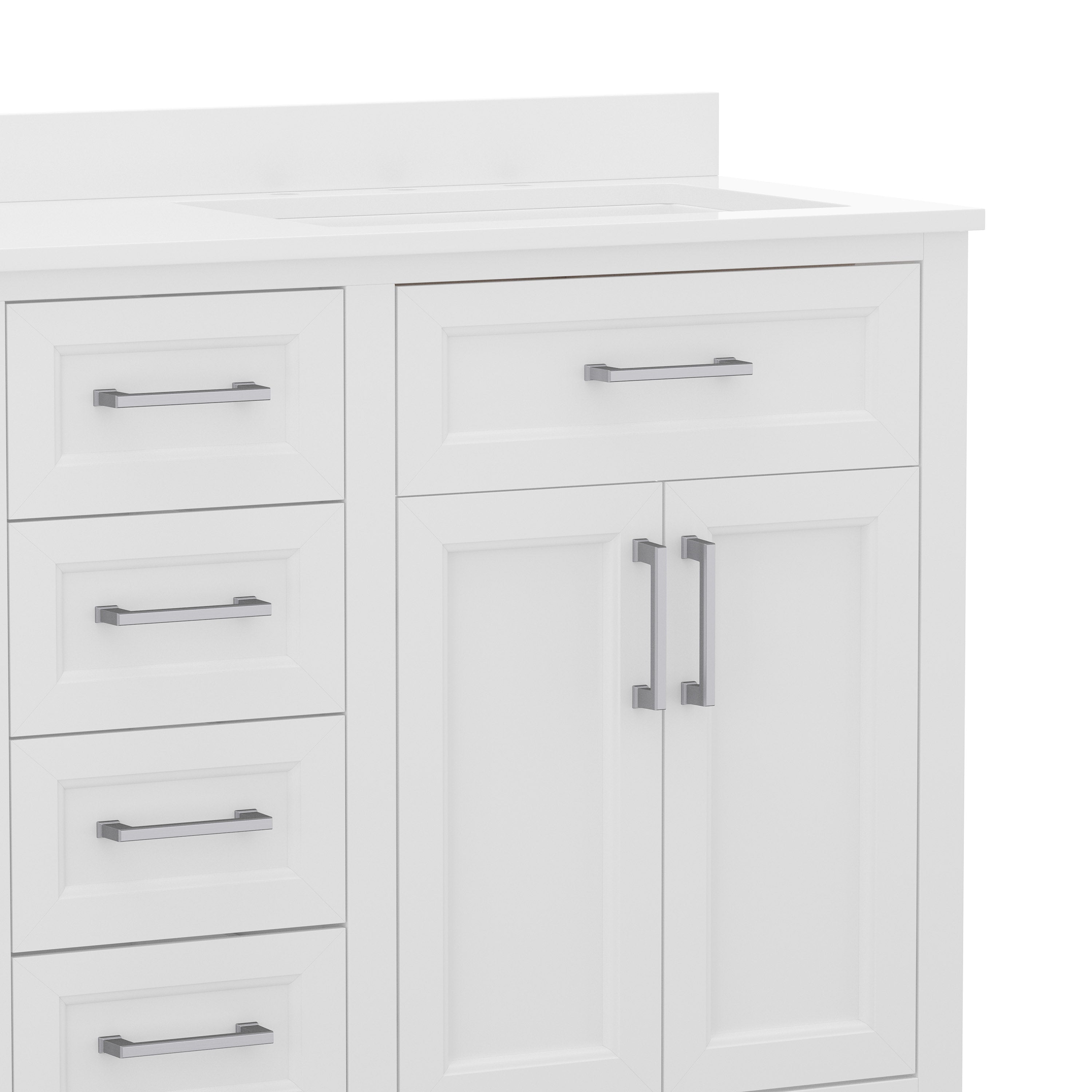 Vega Bathroom Double Vanity with 2 Sinks, 2 Storage Cabinets with Soft Close Doors, and 6 Drawers, Carrara Marble Finish Countertop