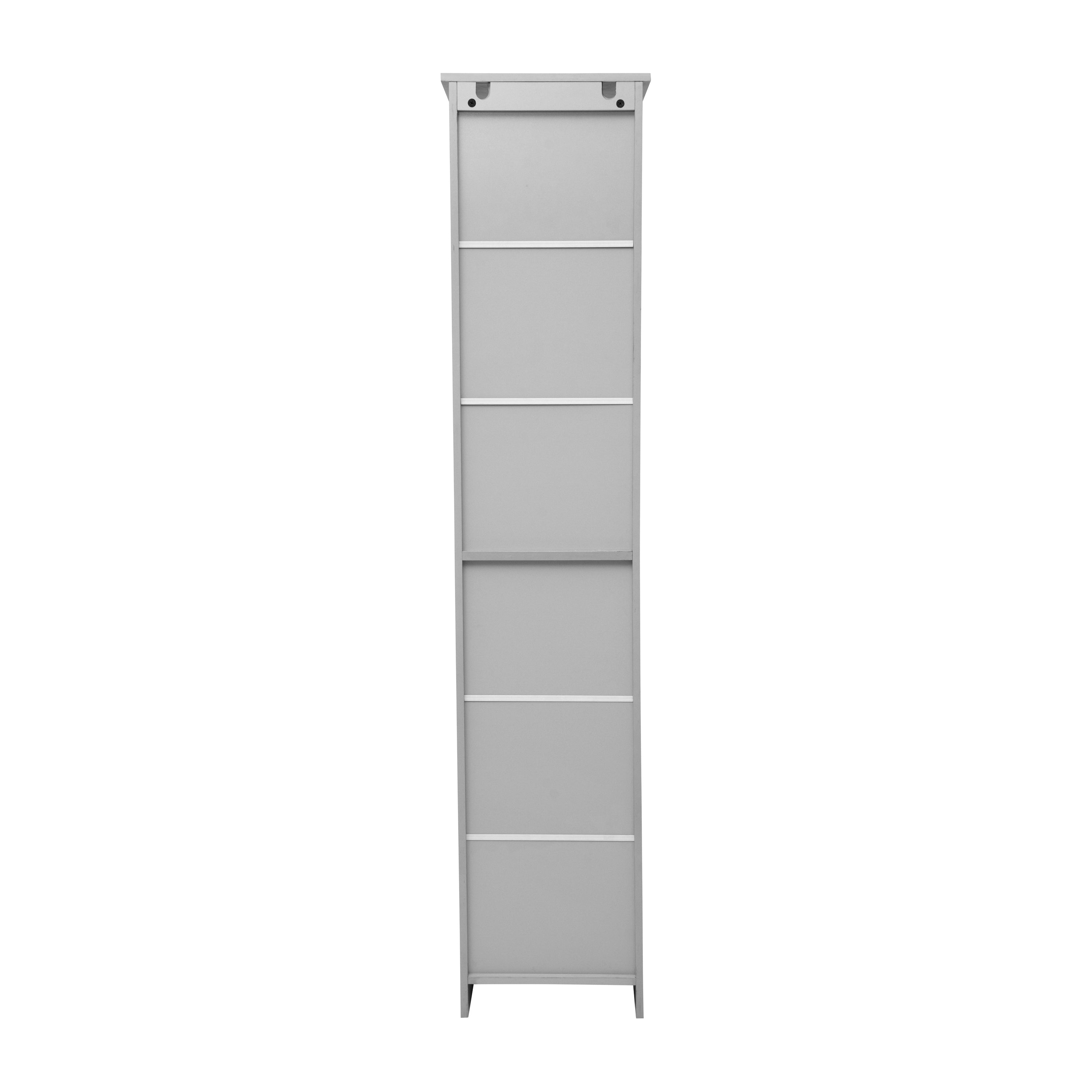 Vega Freestanding Narrow Bathroom Linen Tower Storage Cabinet Organizer with Door, In-Cabinet Adjustable Shelf, and Upper Open Shelves