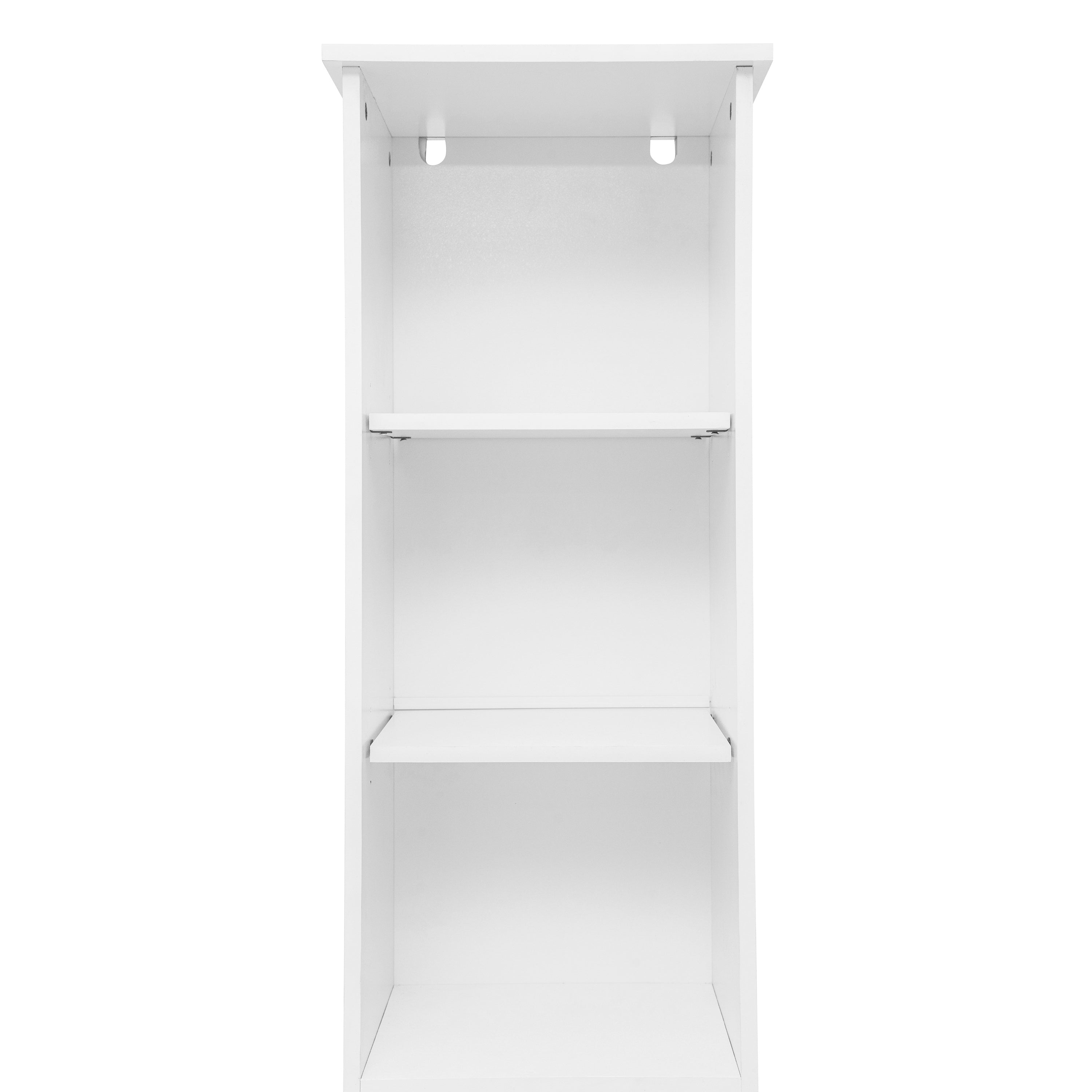 Vega Freestanding Narrow Bathroom Linen Tower Storage Cabinet Organizer with Door, In-Cabinet Adjustable Shelf, and Upper Open Shelves