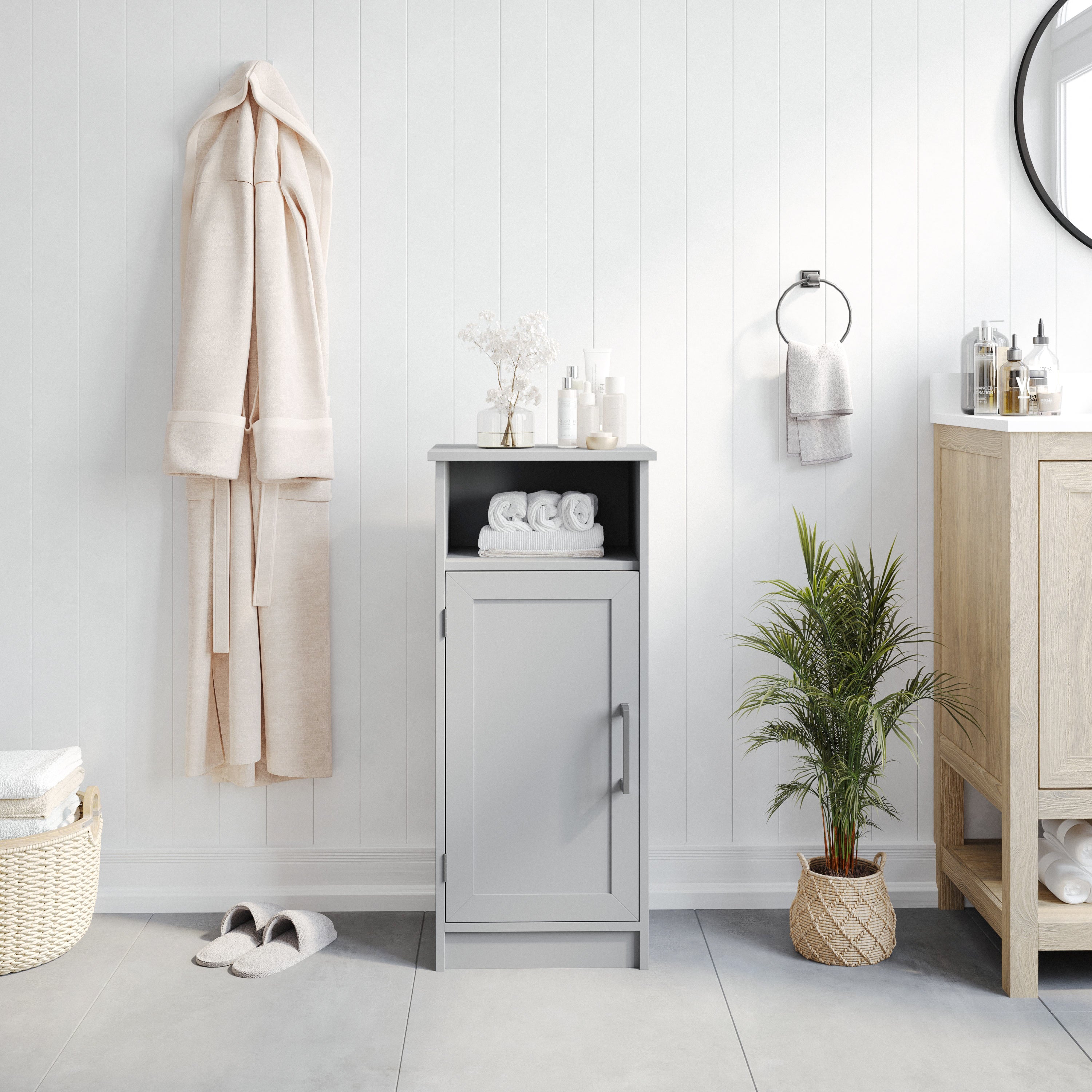Vega Bathroom Storage Cabinet Organizer with Magnetic Closure Door, In-Cabinet Adjustable Shelf, and Upper Open Shelf