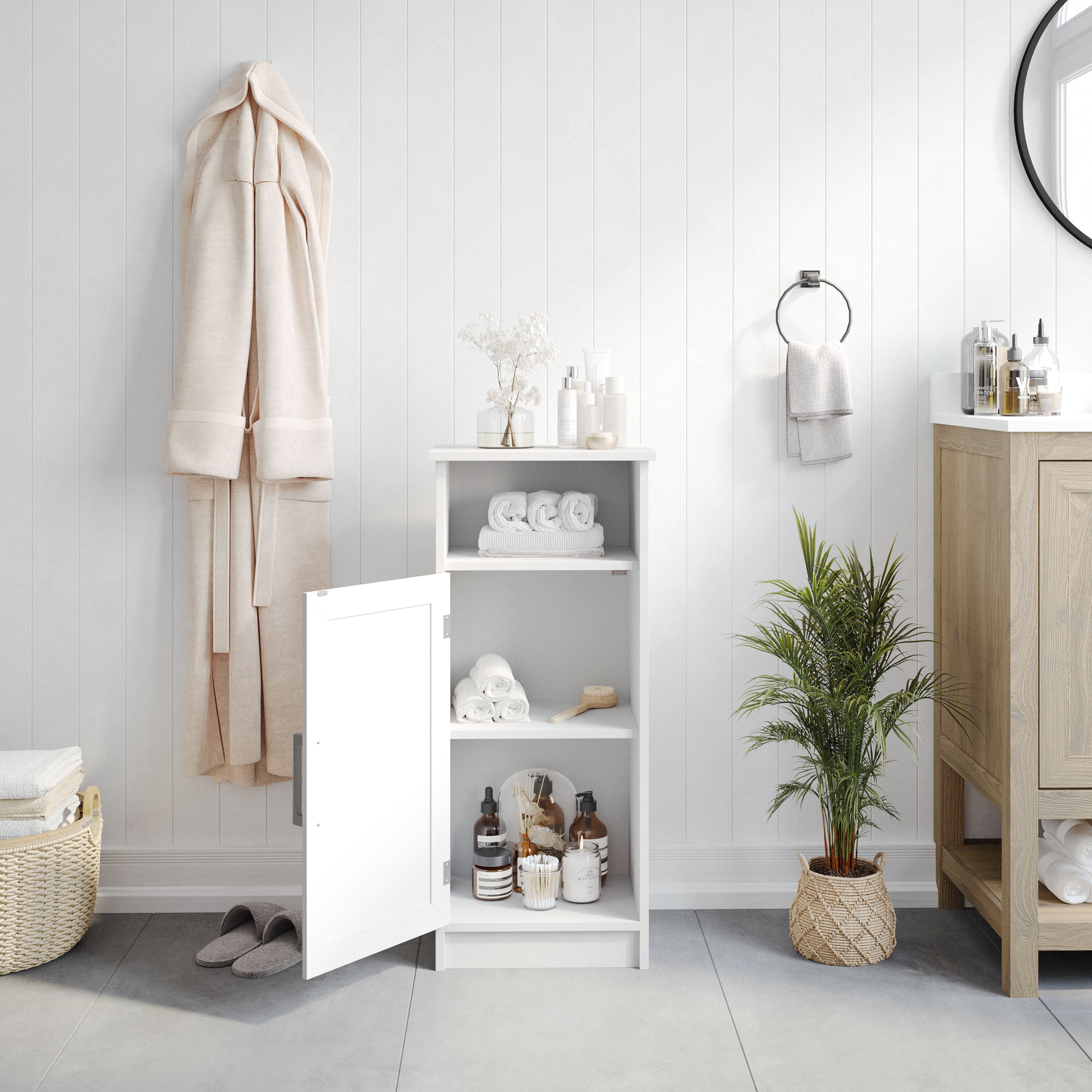 Vega Bathroom Storage Cabinet Organizer with Magnetic Closure Door, In-Cabinet Adjustable Shelf, and Upper Open Shelf