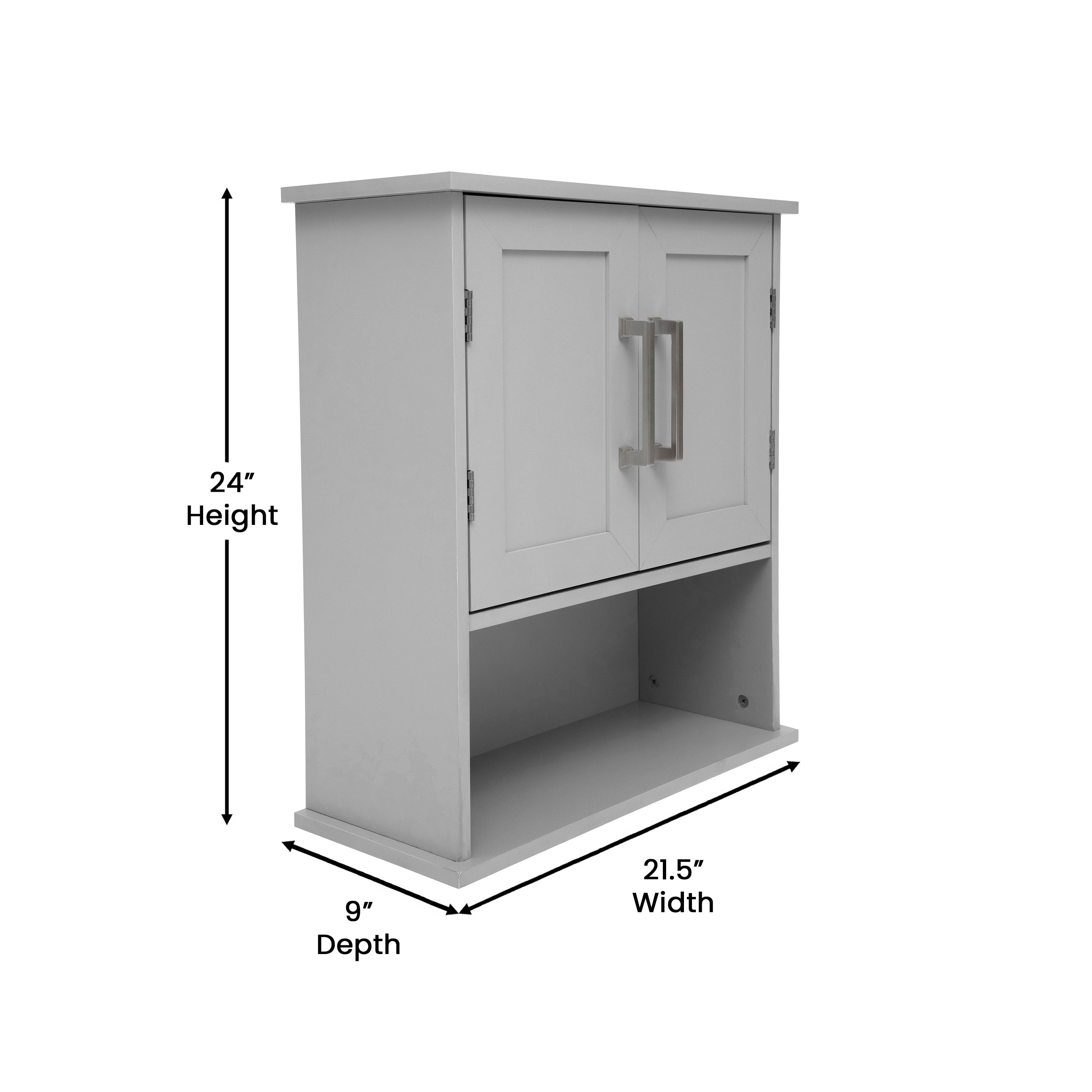 Vega Wall Mounted Bathroom Medicine Cabinet Storage Organizer with Magnetic Closure Doors, Adjustable Shelf, and Lower Open Shelf
