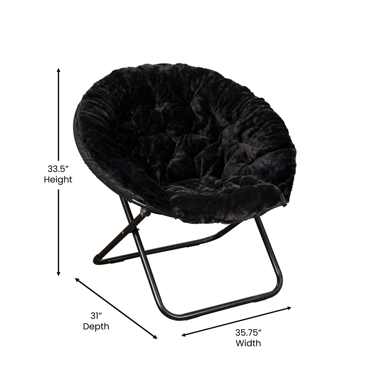 Gwen 38" Oversize Portable Faux Fur Folding Saucer Moon Chair for Dorm and Bedroom