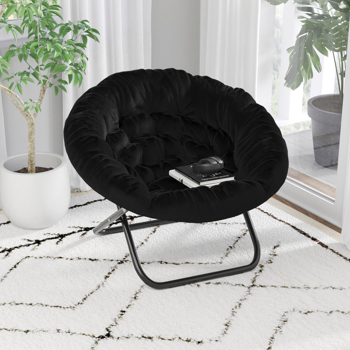 Gwen 38" Oversize Portable Faux Fur Folding Saucer Moon Chair for Dorm and Bedroom