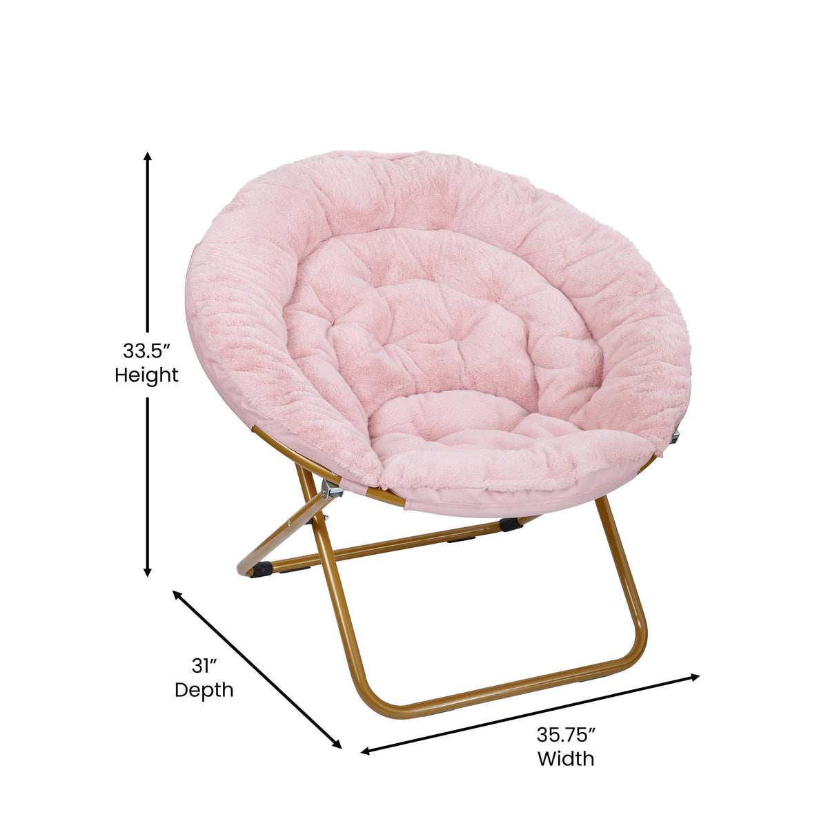 Gwen 38" Oversize Portable Faux Fur Folding Saucer Moon Chair for Dorm and Bedroom