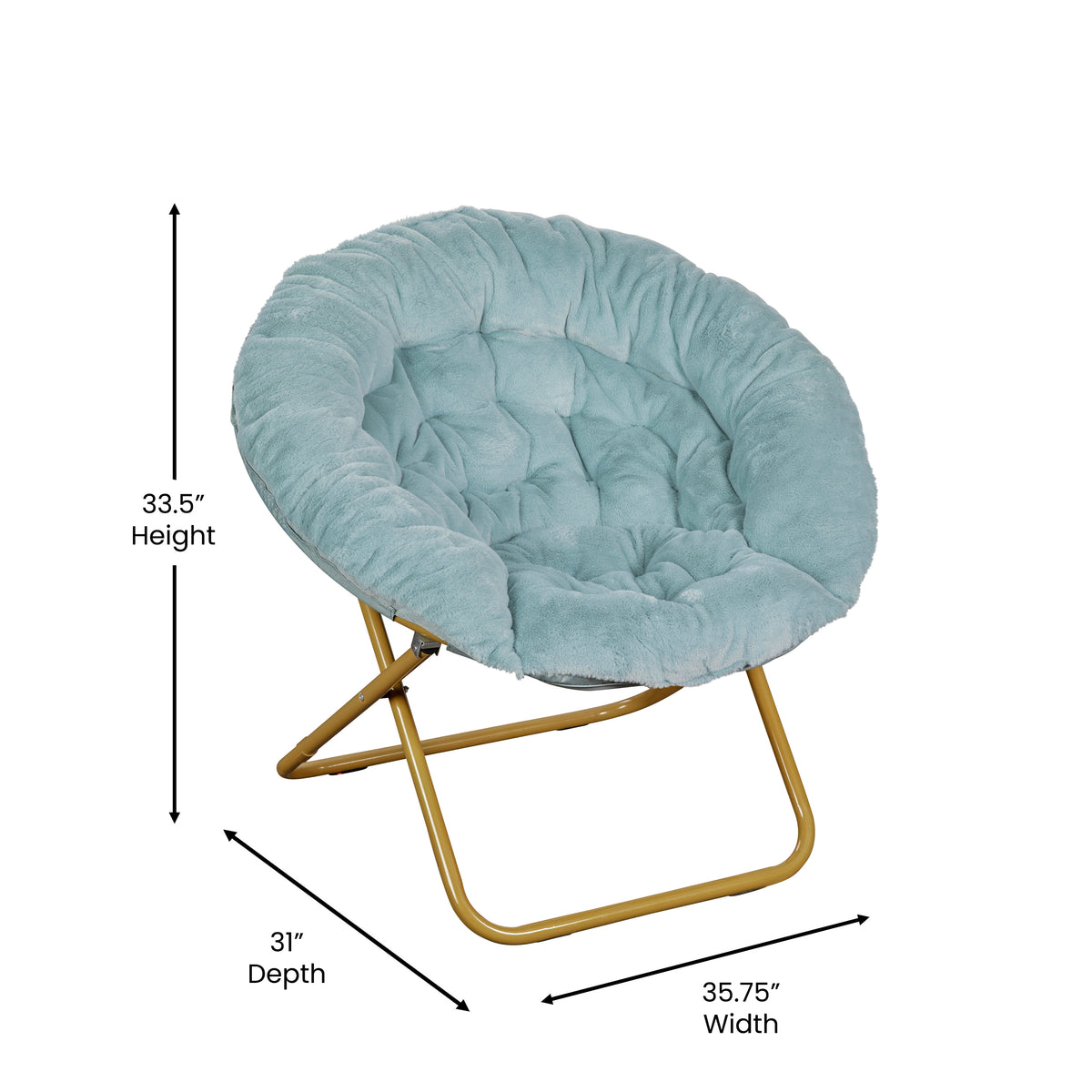 Gwen 38" Oversize Portable Faux Fur Folding Saucer Moon Chair for Dorm and Bedroom
