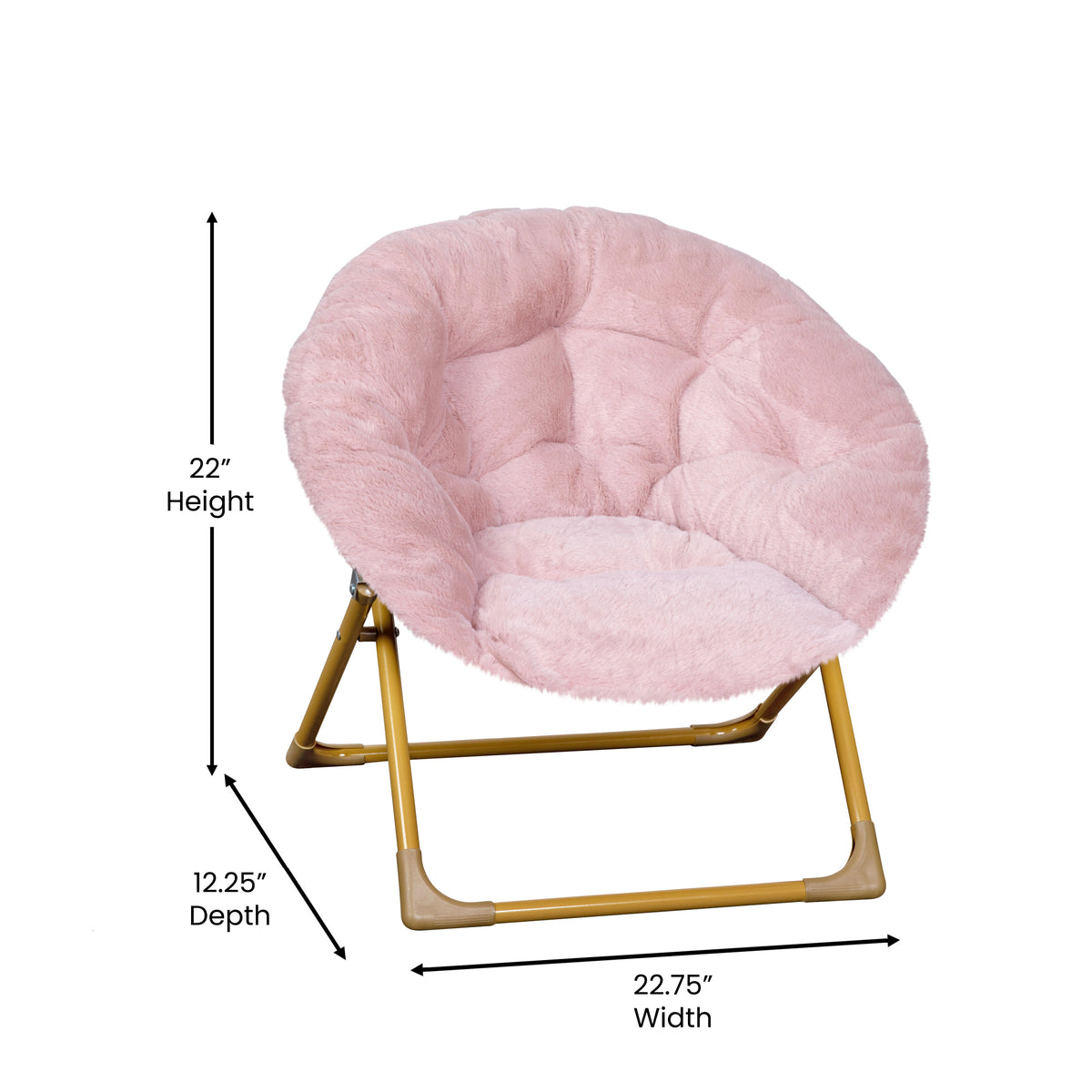 Gwen 23" Kids Cozy Mini Folding Saucer Chair, Faux Fur Moon Chair for Toddlers and Bedroom