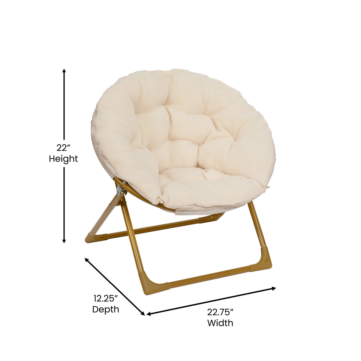 Gwen 23" Kids Cozy Mini Folding Saucer Chair, Faux Fur Moon Chair for Toddlers and Bedroom