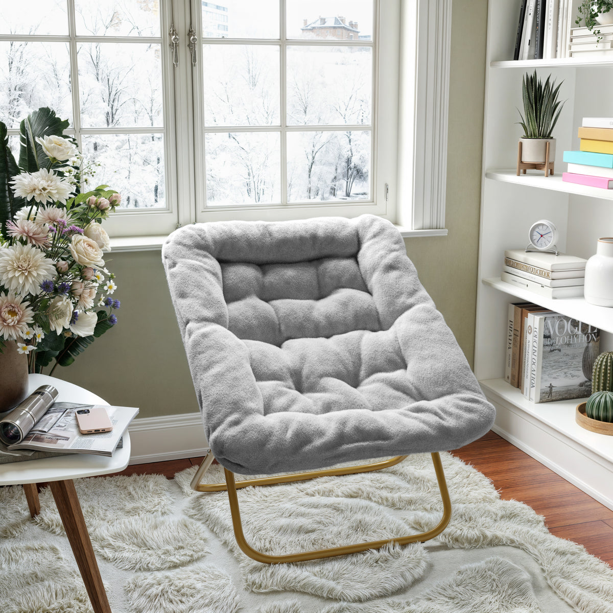 Archer Oversized Portable Upholstered Folding Saucer Chair for Dorm or Bedroom
