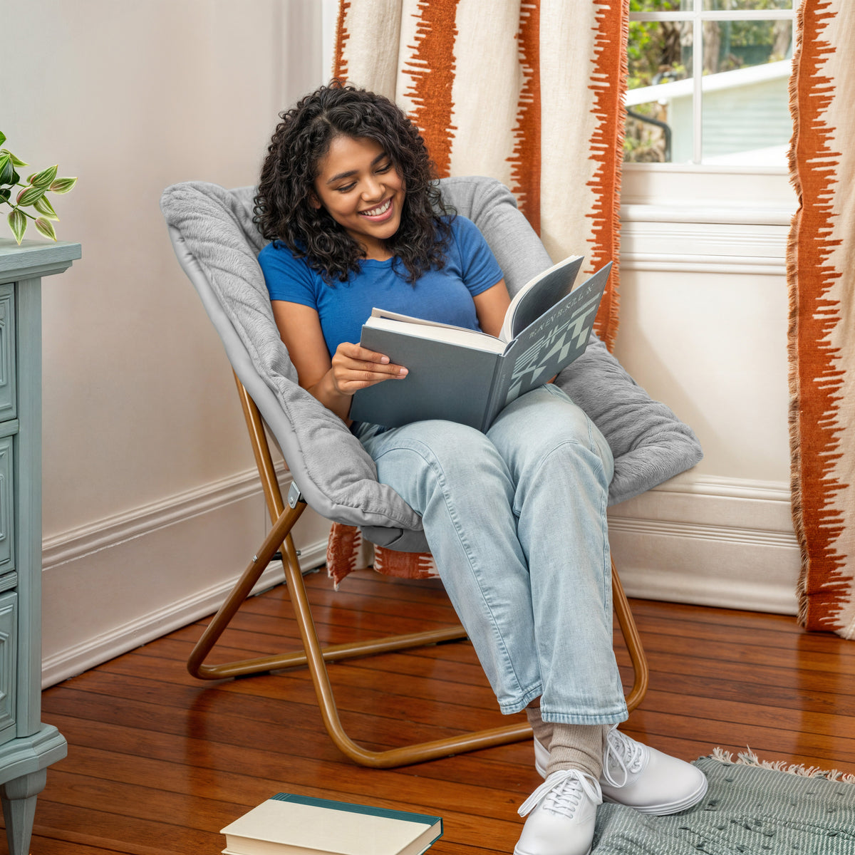 Archer Oversized Portable Upholstered Folding Saucer Chair for Dorm or Bedroom