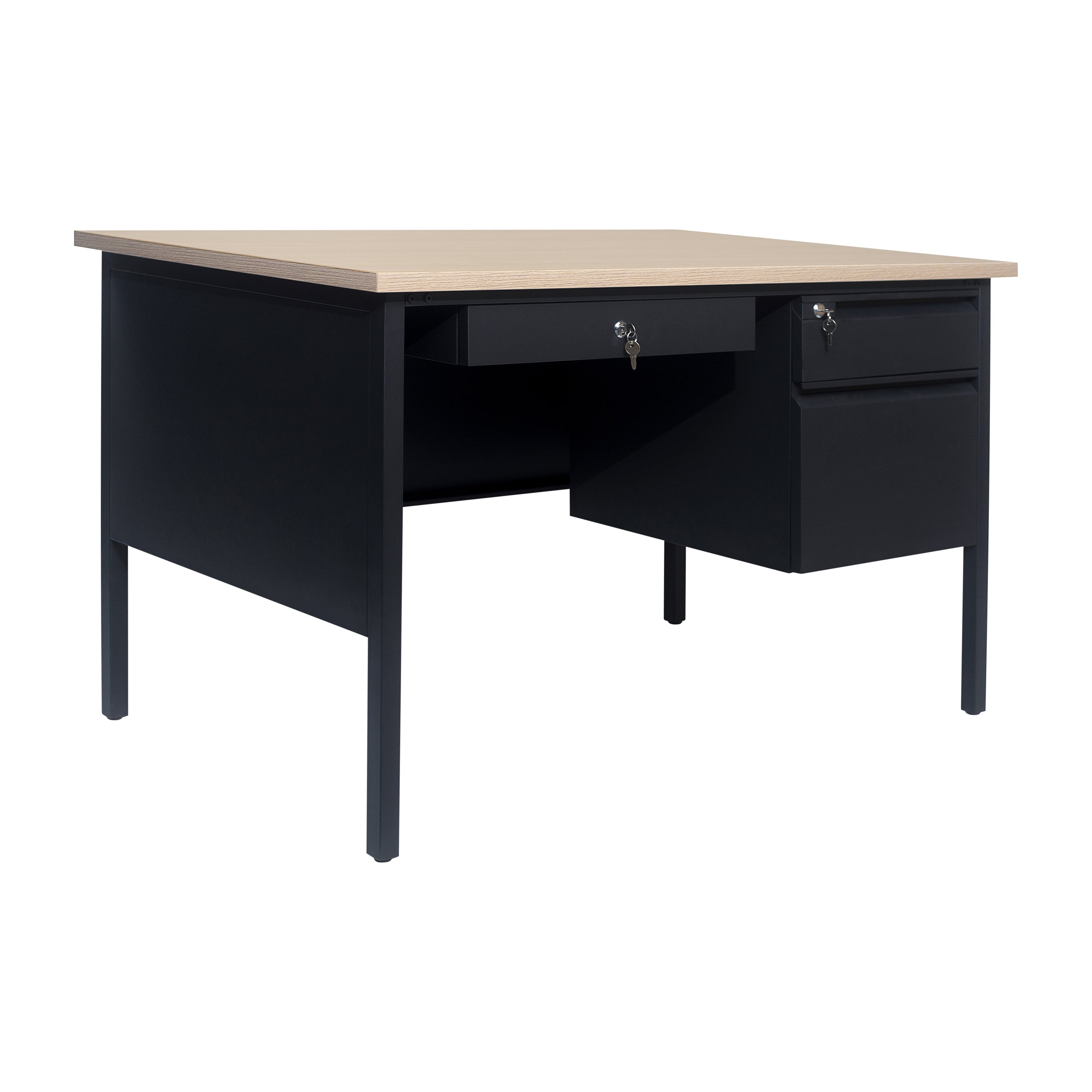 Cambridge Single Pedestal Desk with Locking Drawers and Metal Frame
