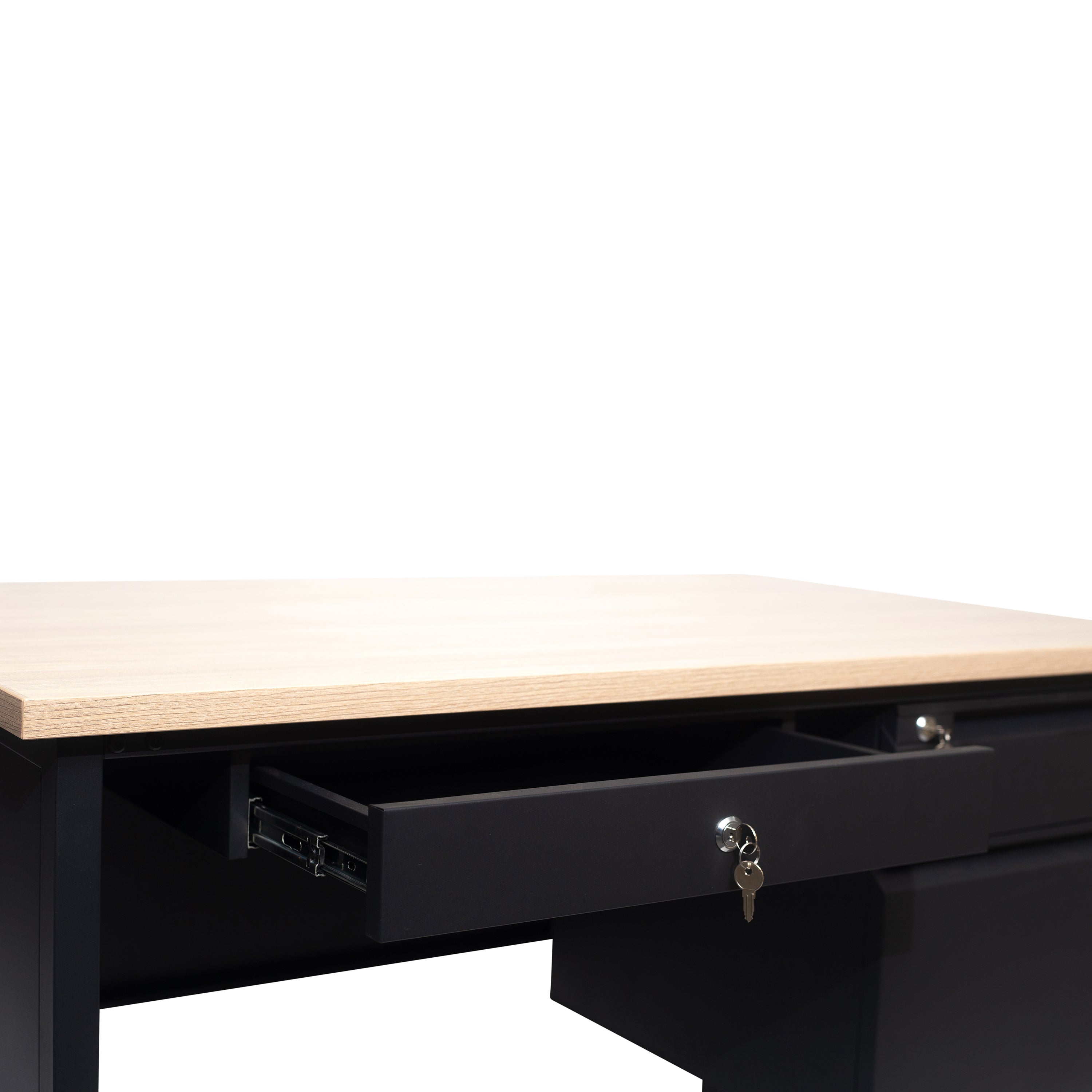 Cambridge Single Pedestal Desk with Locking Drawers and Metal Frame