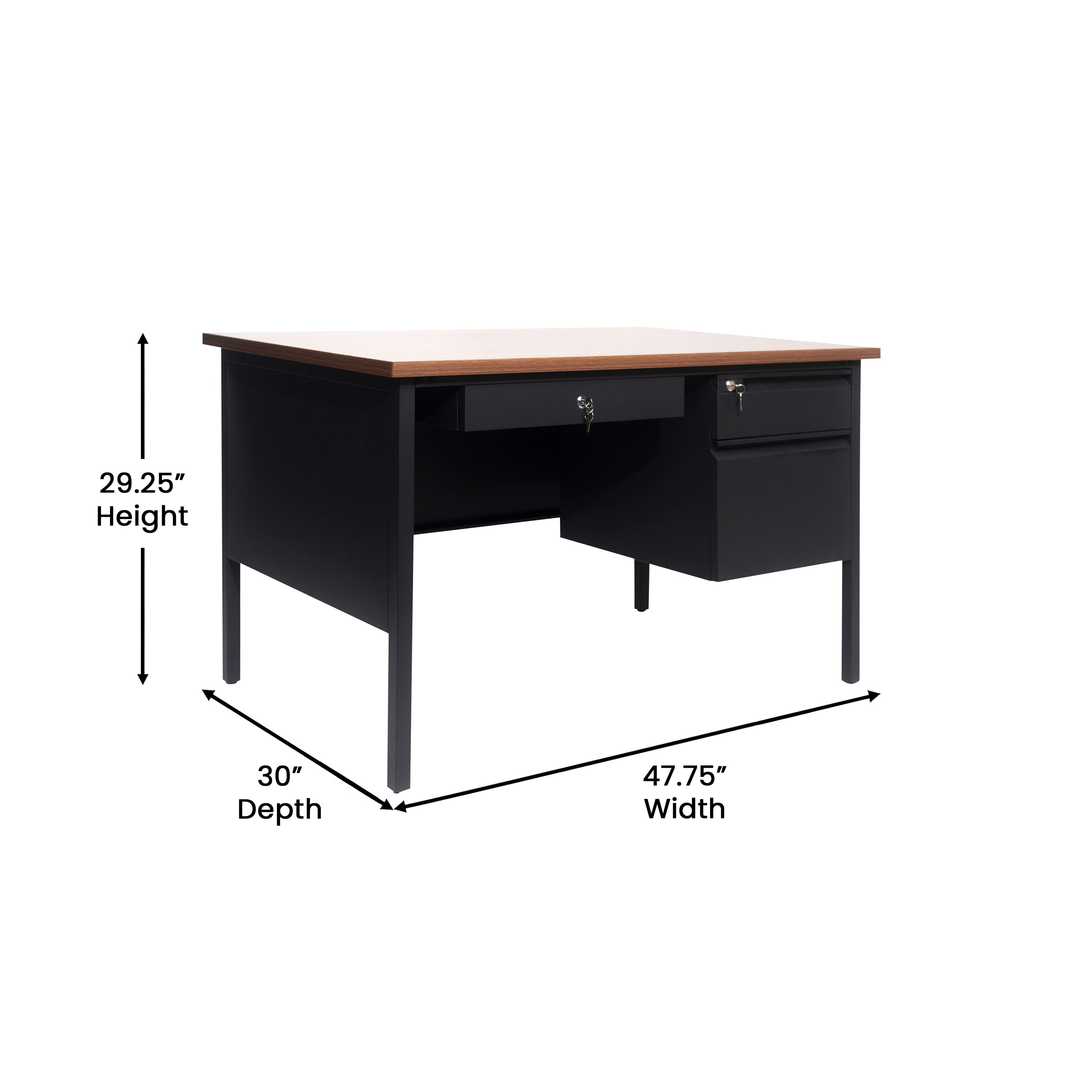 Cambridge Single Pedestal Desk with Locking Drawers and Metal Frame