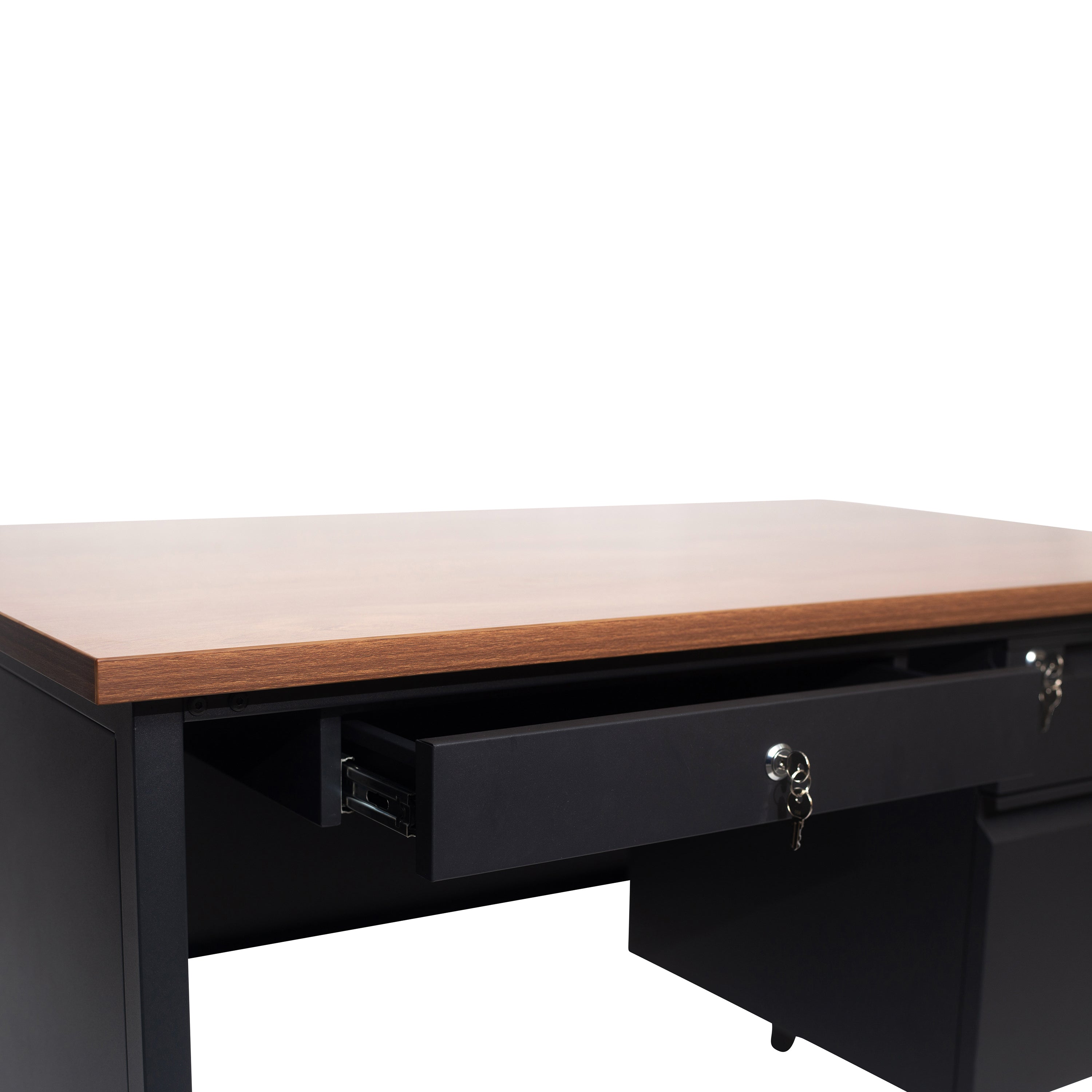 Cambridge Single Pedestal Desk with Locking Drawers and Metal Frame