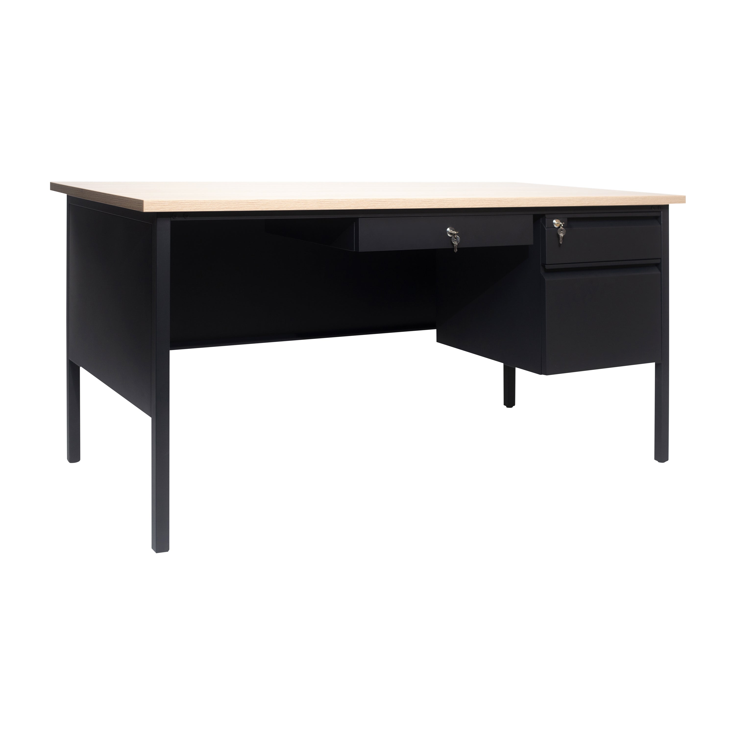 Cambridge Single Pedestal Desk with Locking Drawers and Metal Frame