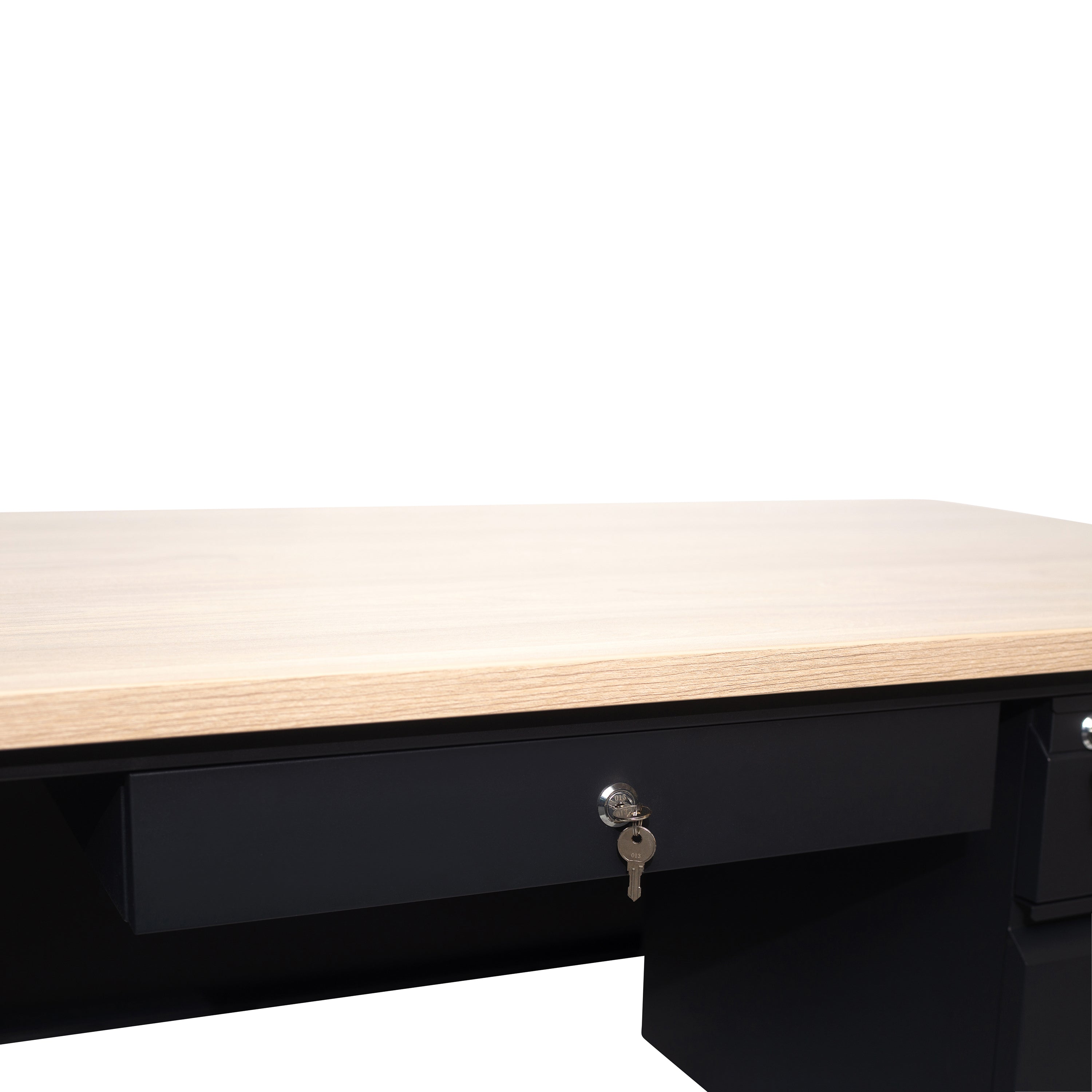 Cambridge Single Pedestal Desk with Locking Drawers and Metal Frame