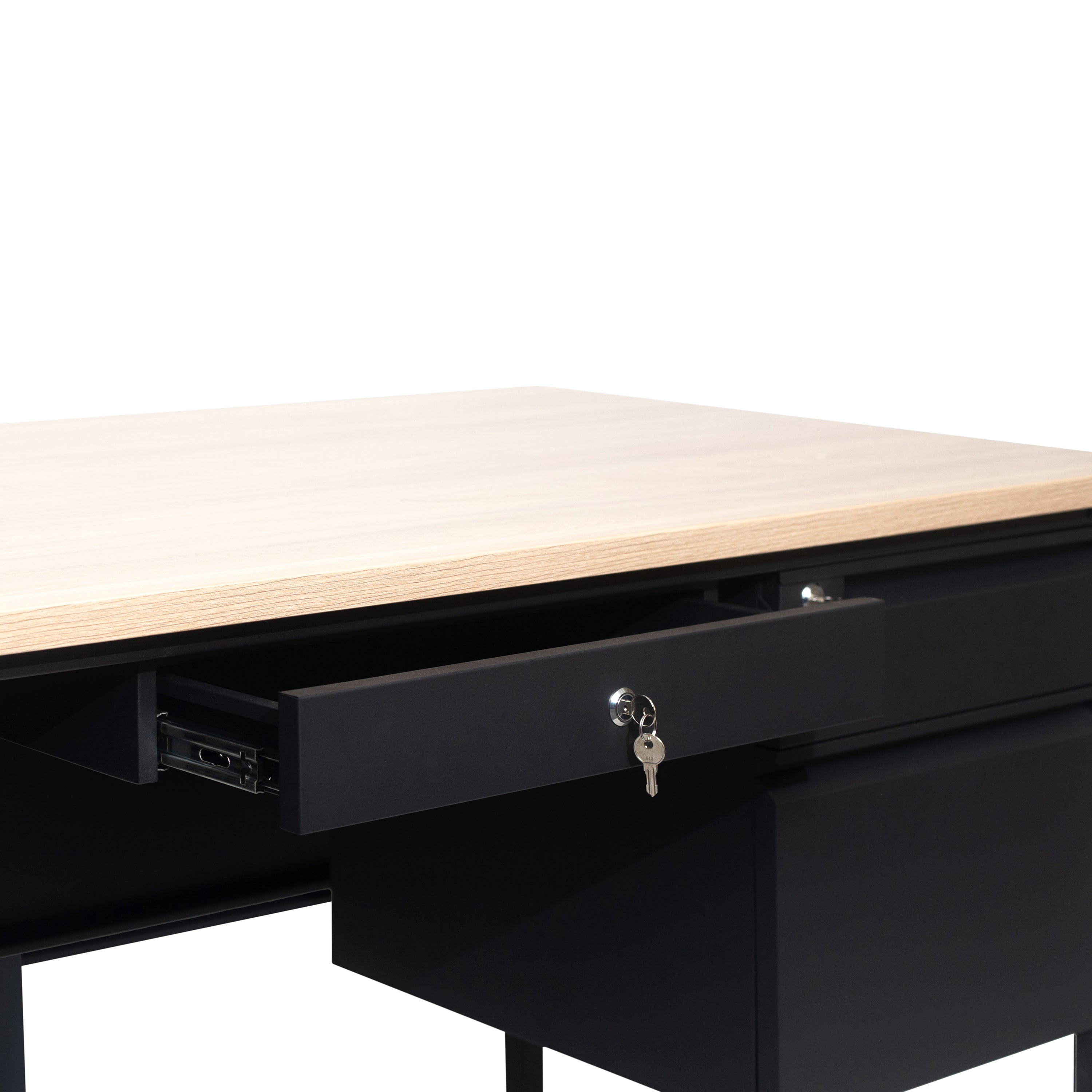Cambridge Single Pedestal Desk with Locking Drawers and Metal Frame