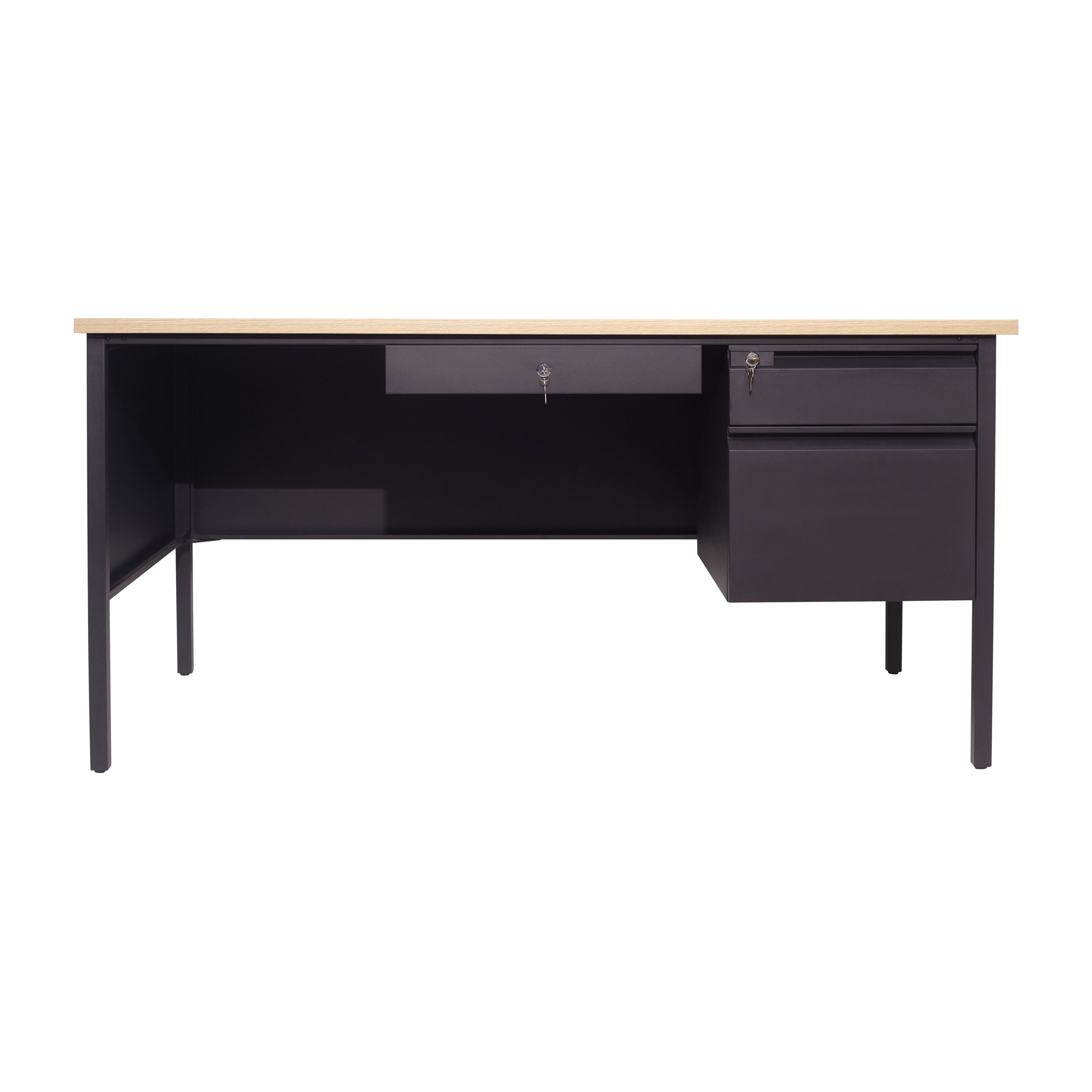 Cambridge Single Pedestal Desk with Locking Drawers and Metal Frame