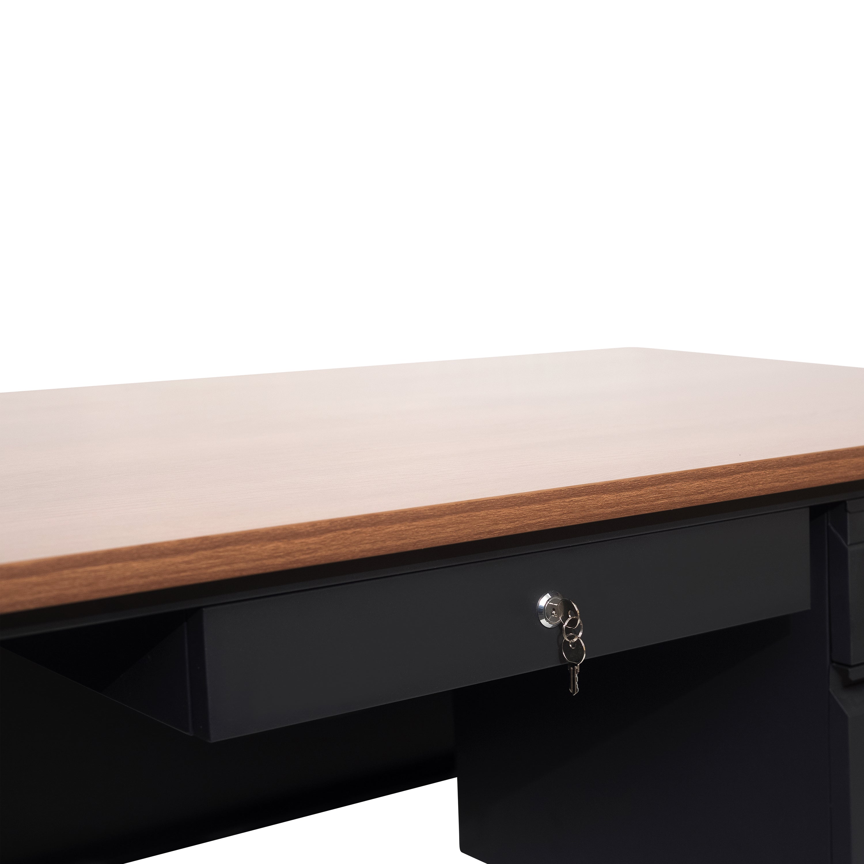 Cambridge Single Pedestal Desk with Locking Drawers and Metal Frame
