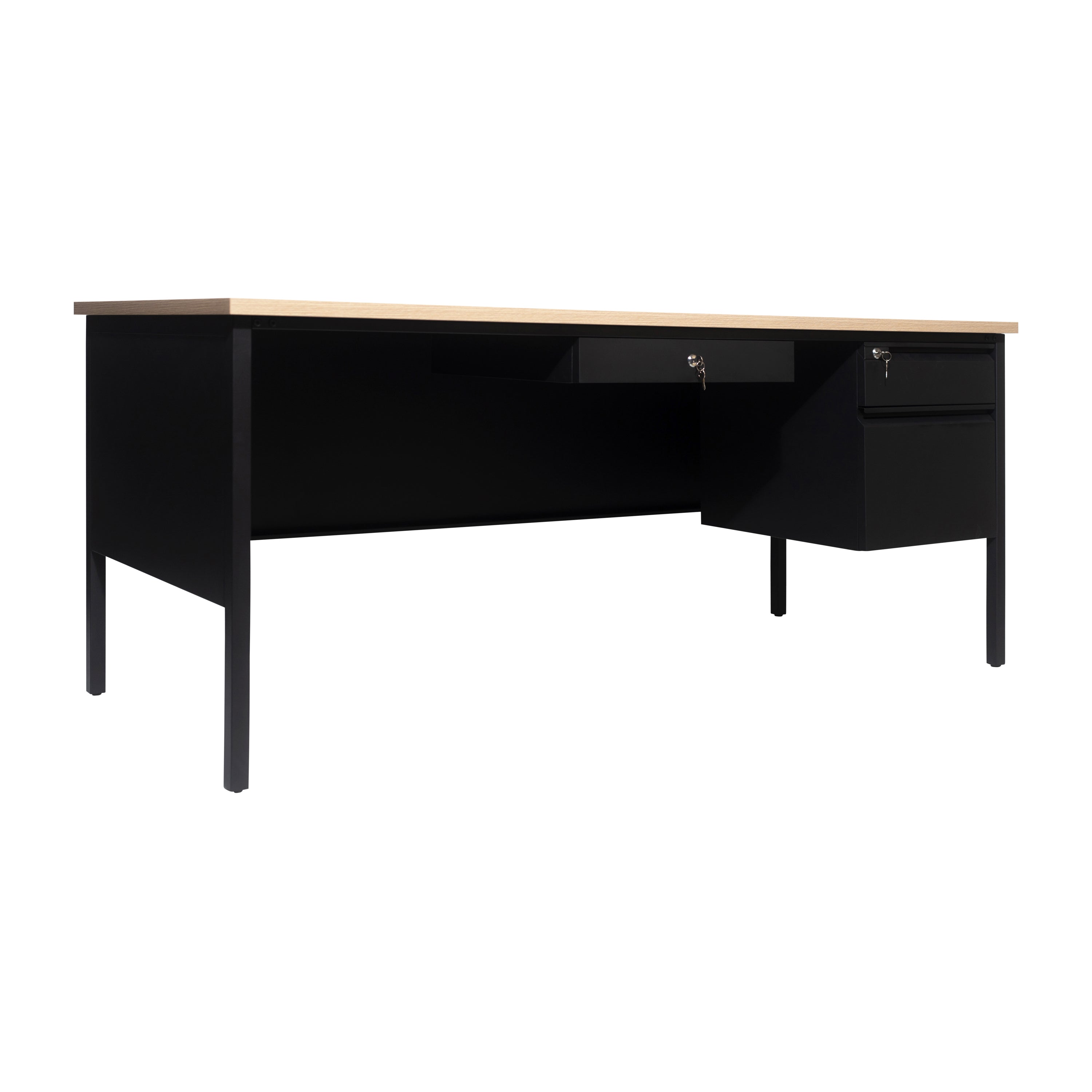 Cambridge Single Pedestal Desk with Locking Drawers and Metal Frame