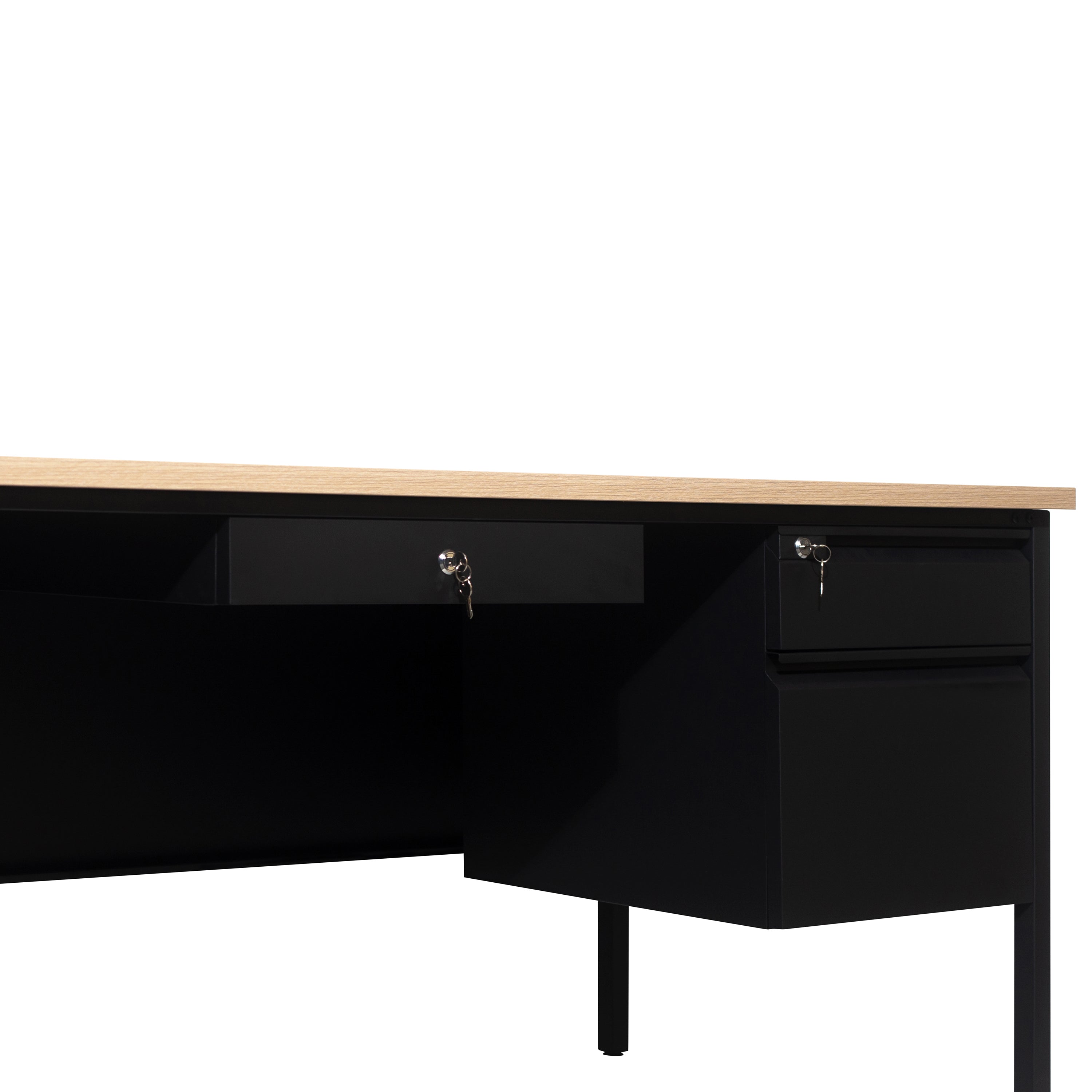 Cambridge Single Pedestal Desk with Locking Drawers and Metal Frame