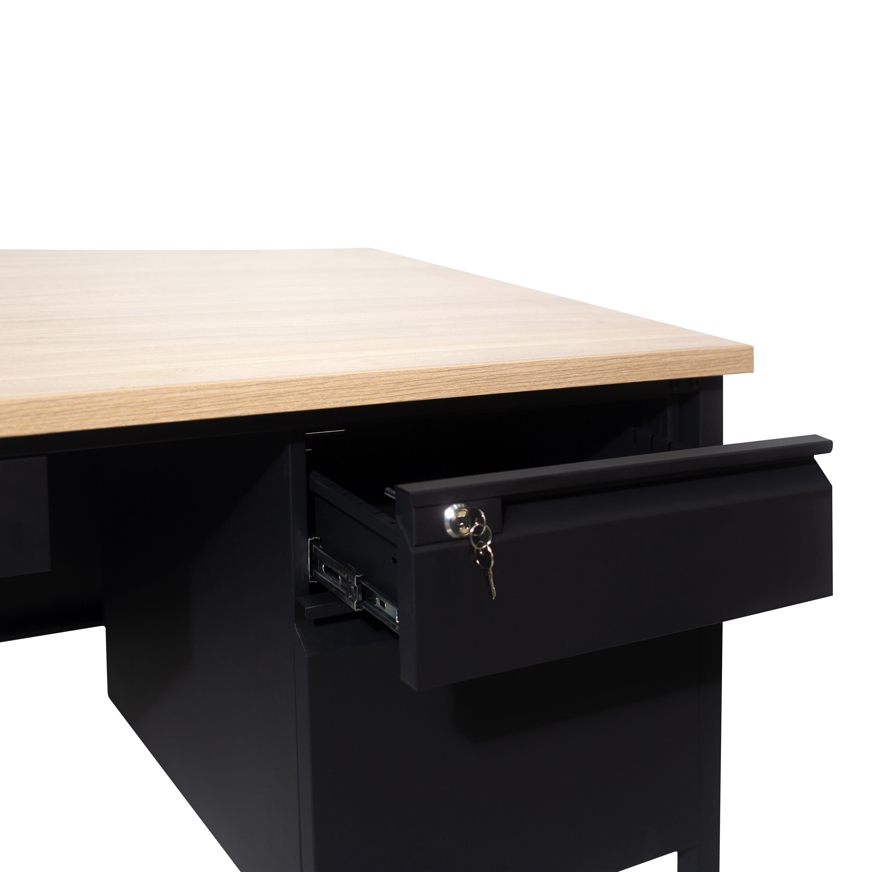 Cambridge Single Pedestal Desk with Locking Drawers and Metal Frame