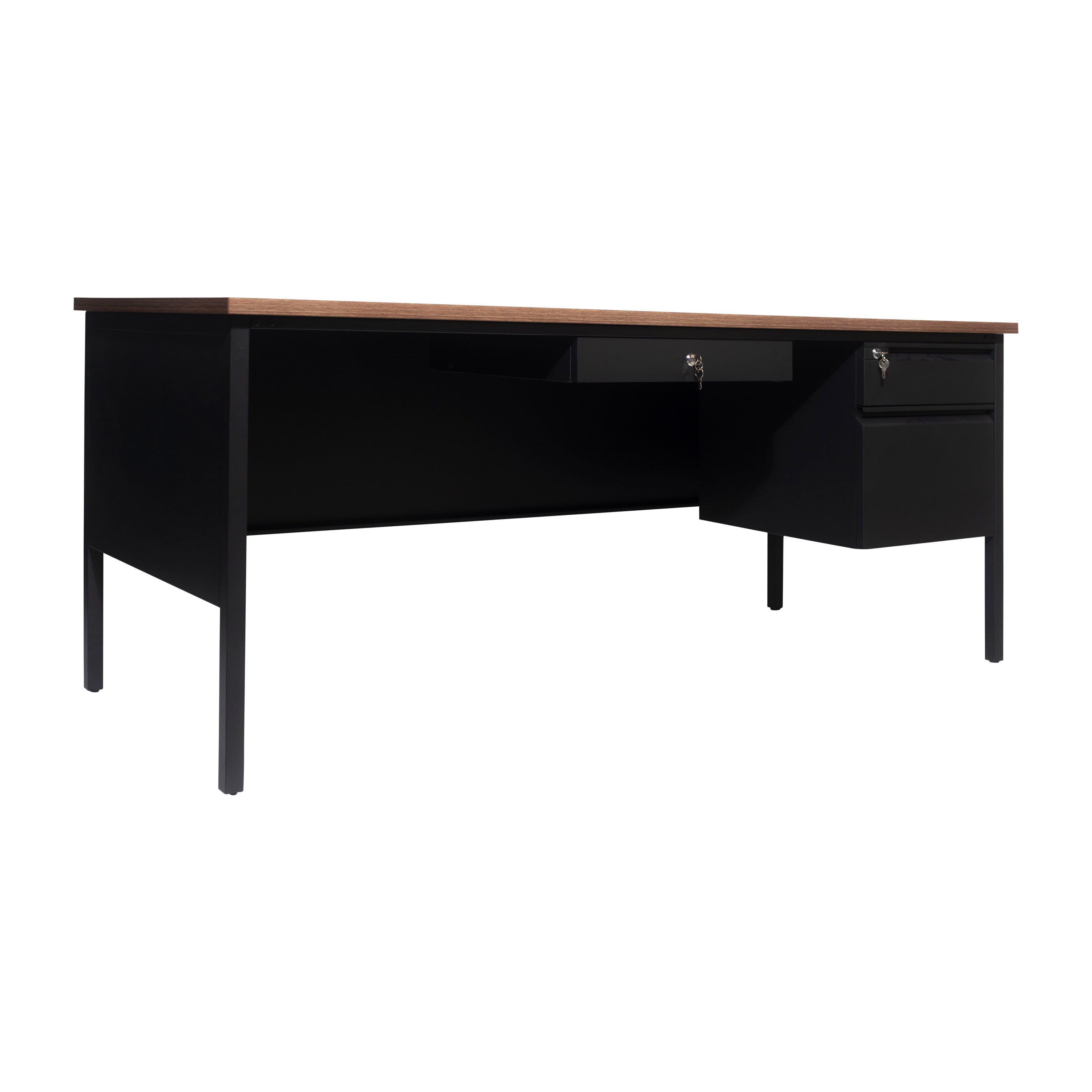 Cambridge Single Pedestal Desk with Locking Drawers and Metal Frame