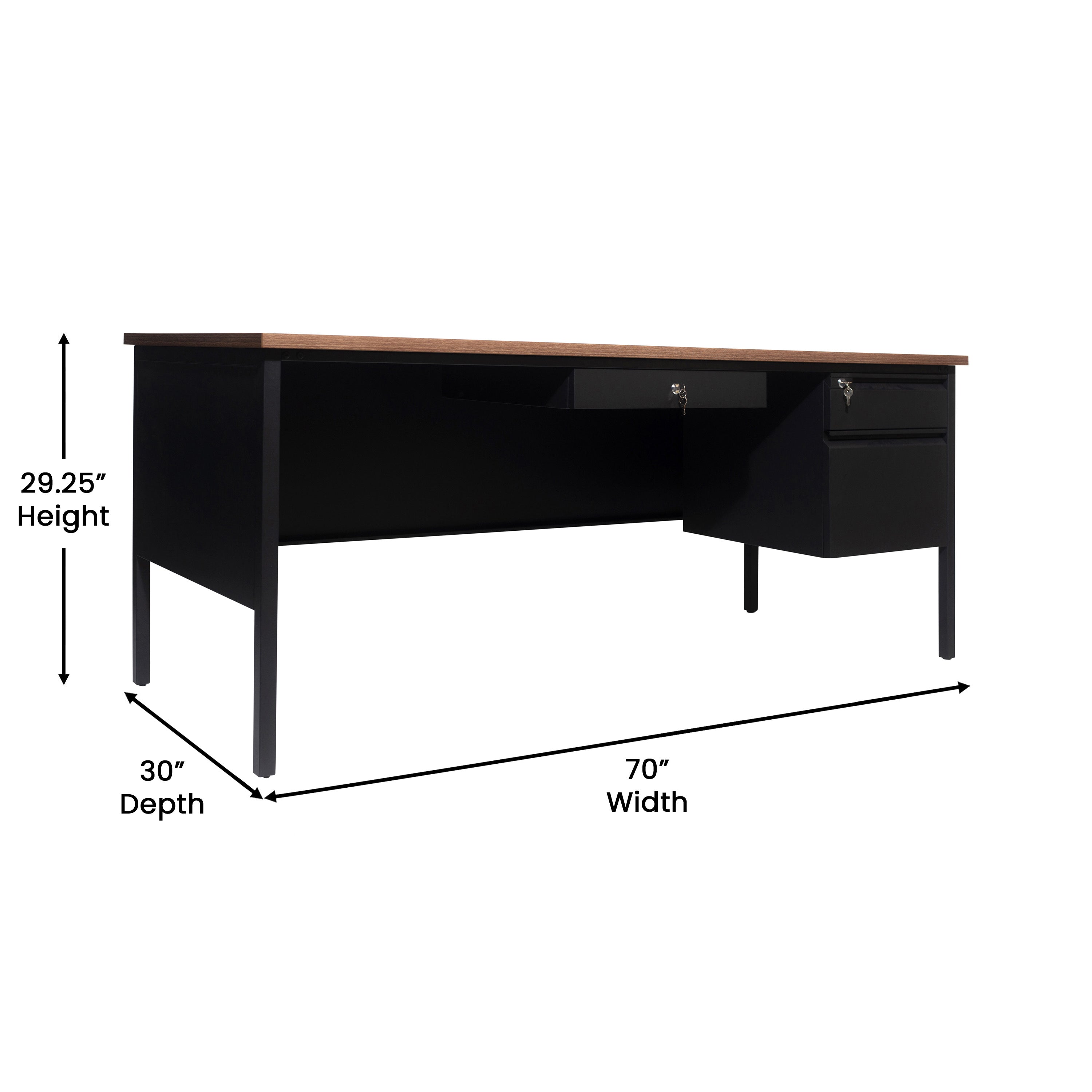 Cambridge Single Pedestal Desk with Locking Drawers and Metal Frame
