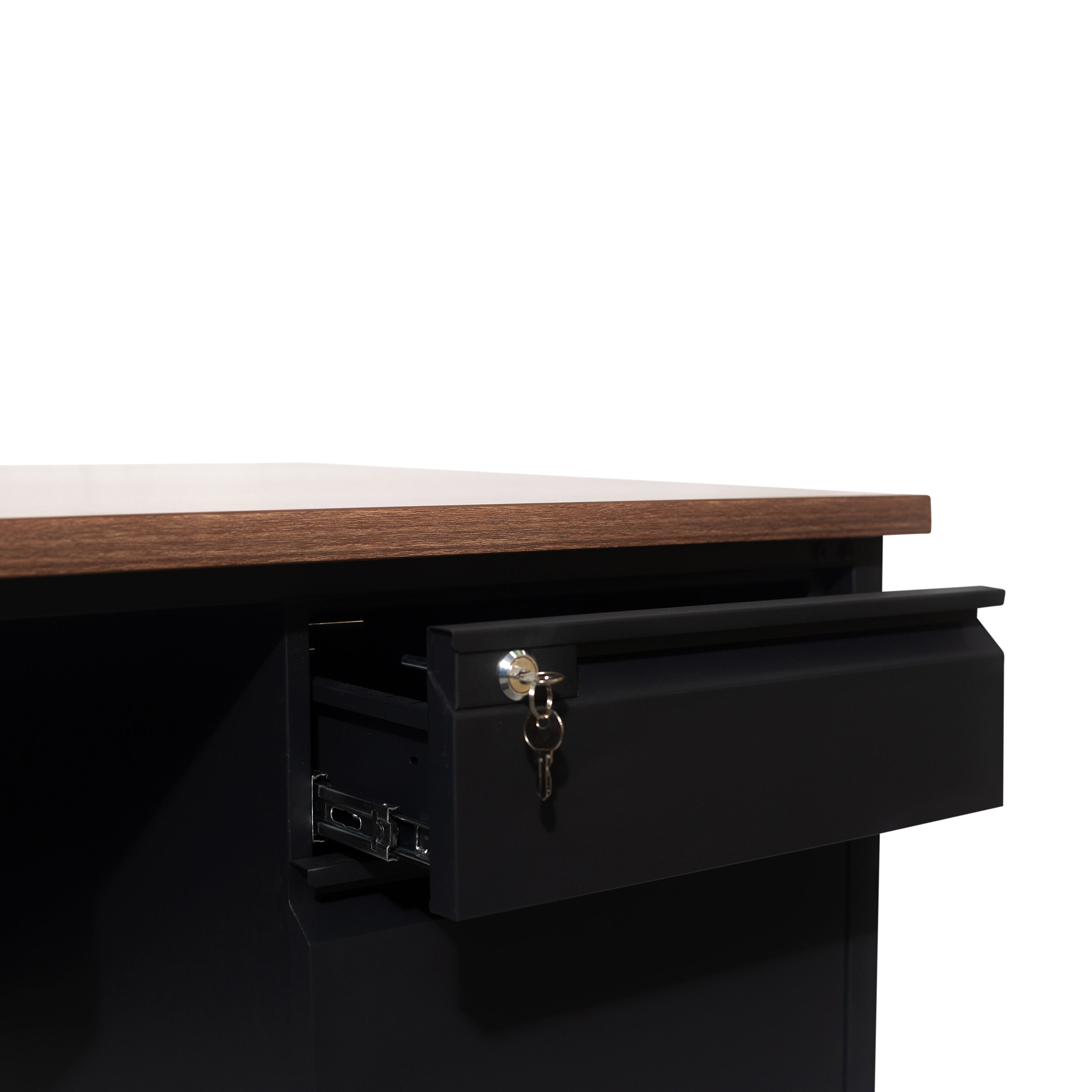 Cambridge Single Pedestal Desk with Locking Drawers and Metal Frame