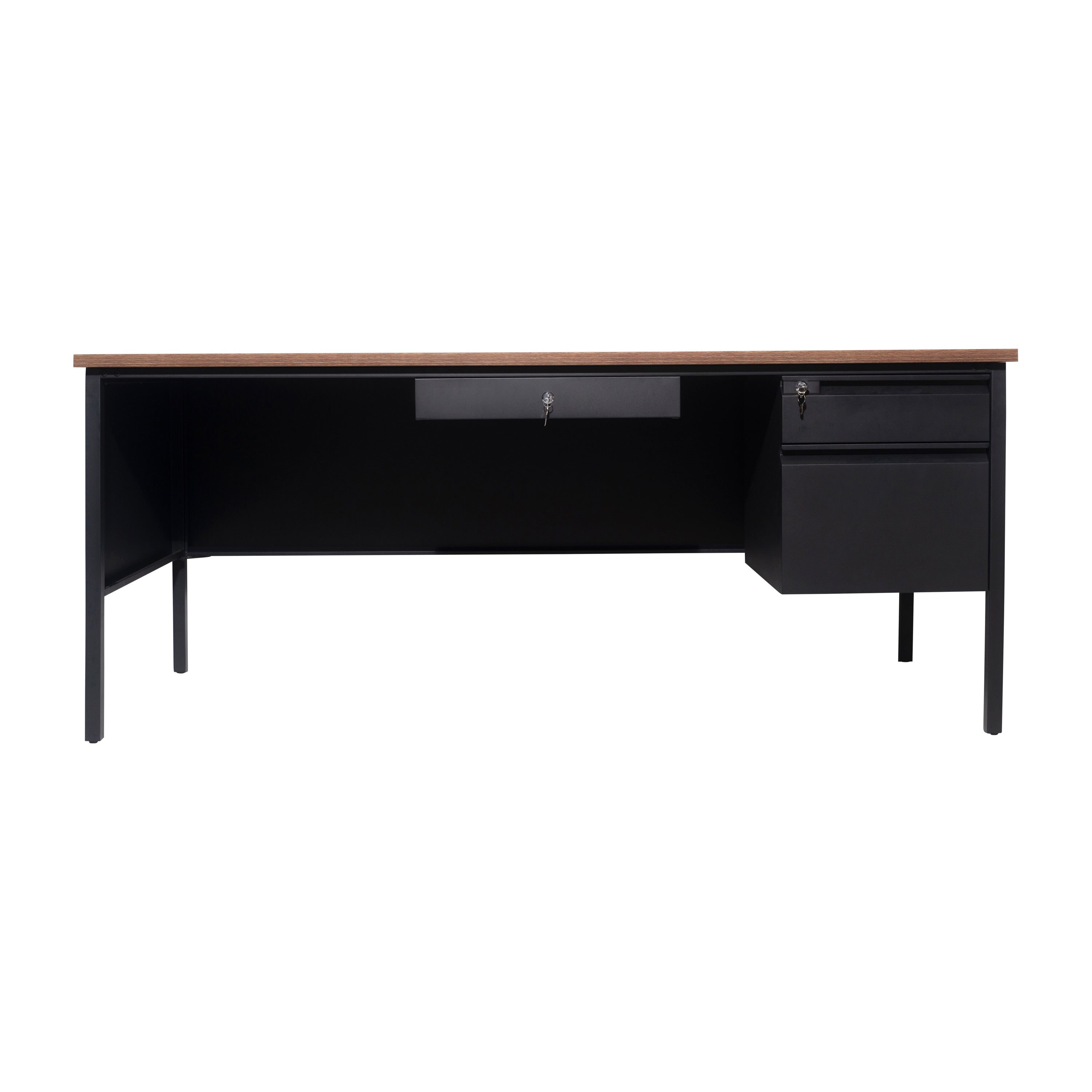 Cambridge Single Pedestal Desk with Locking Drawers and Metal Frame