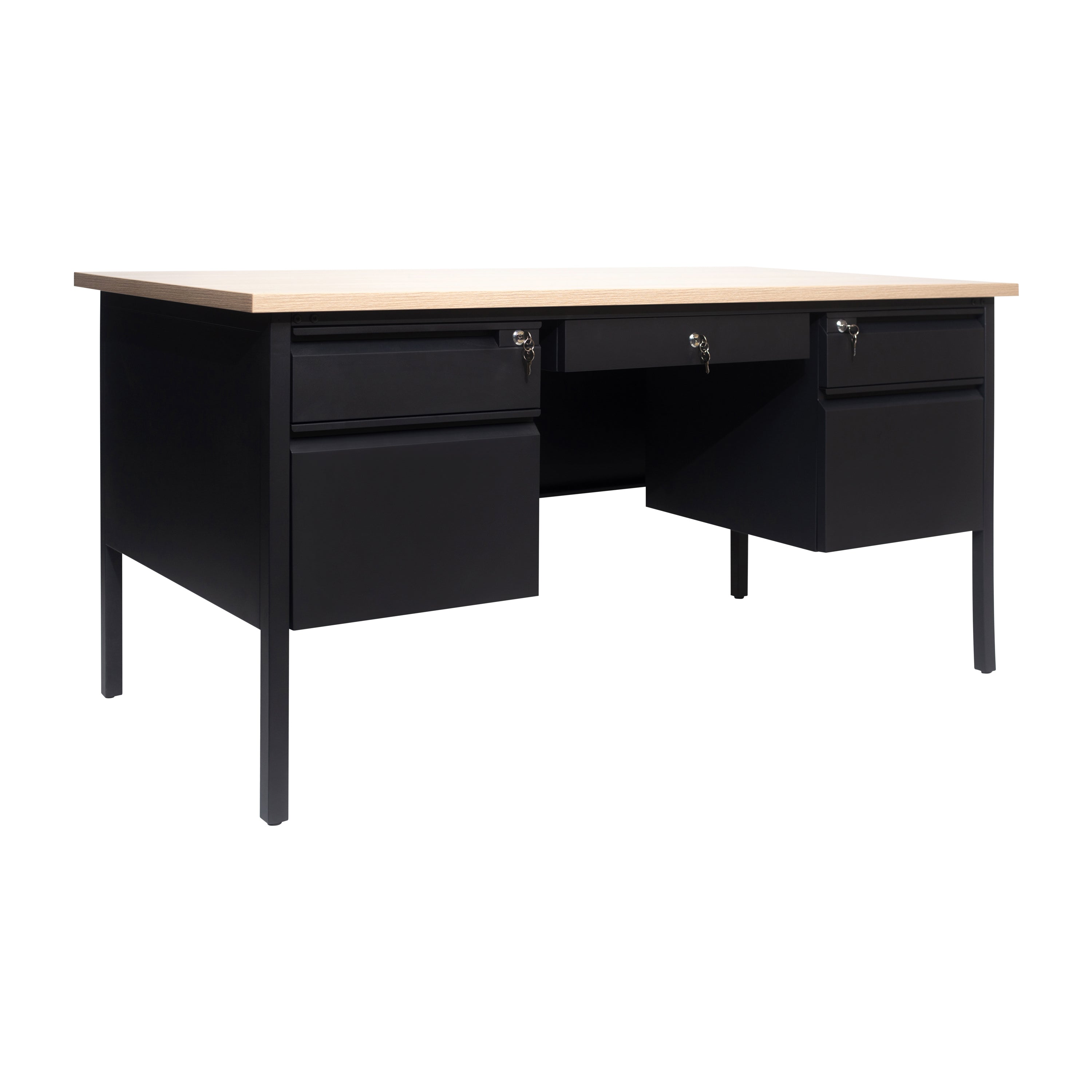 Cambridge Double Pedestal Desk with Locking Drawers and Metal Frame