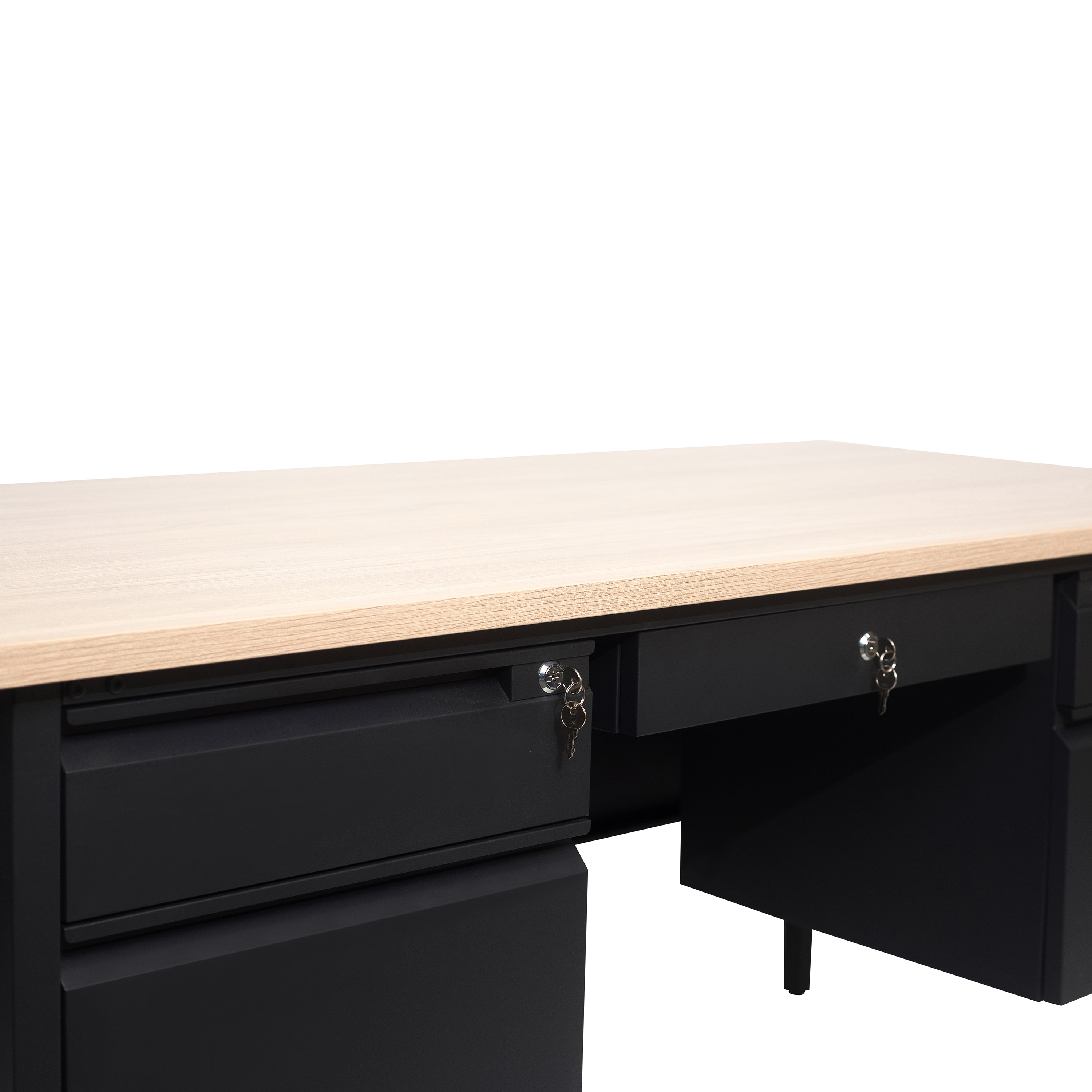 Cambridge Double Pedestal Desk with Locking Drawers and Metal Frame