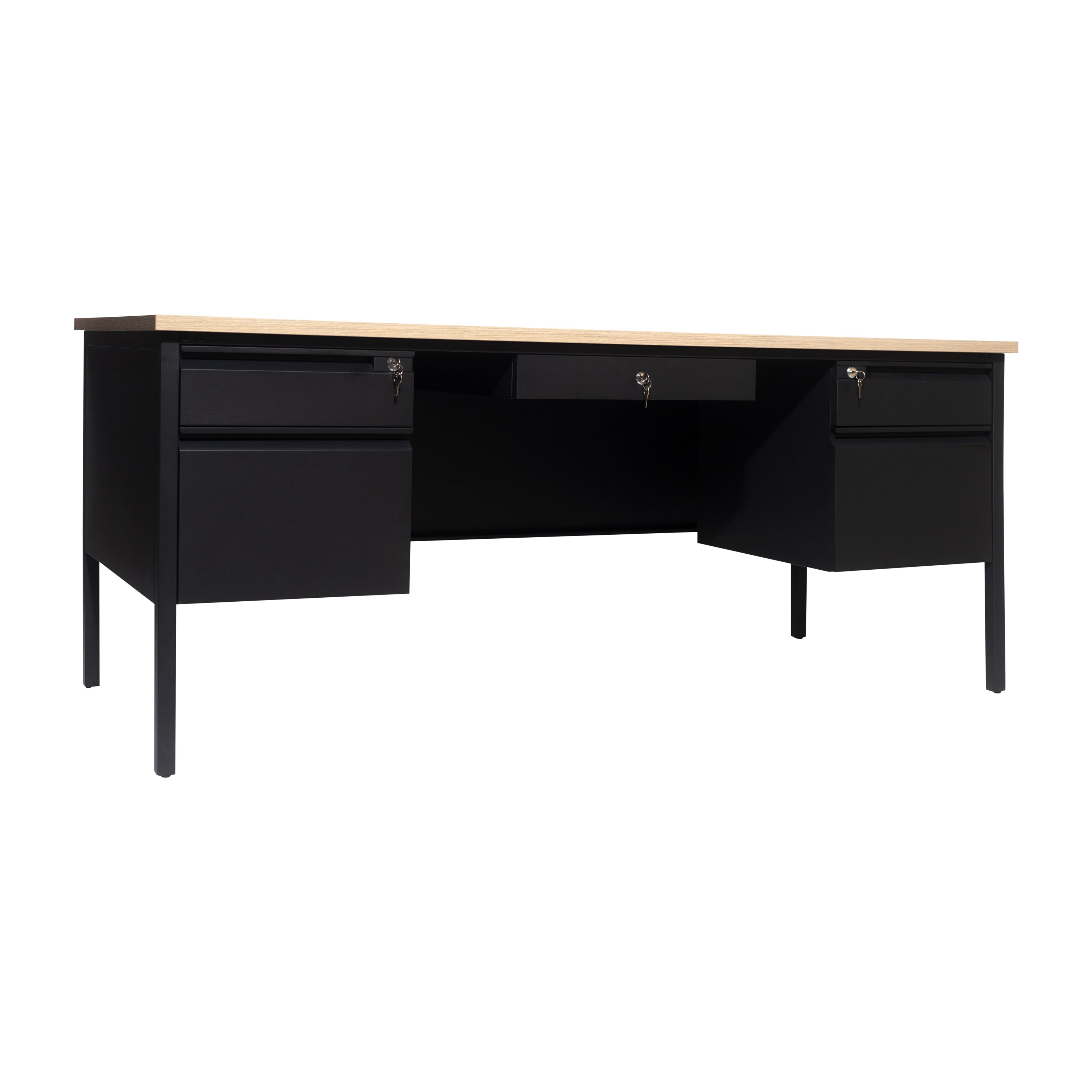 Cambridge Double Pedestal Desk with Locking Drawers and Metal Frame