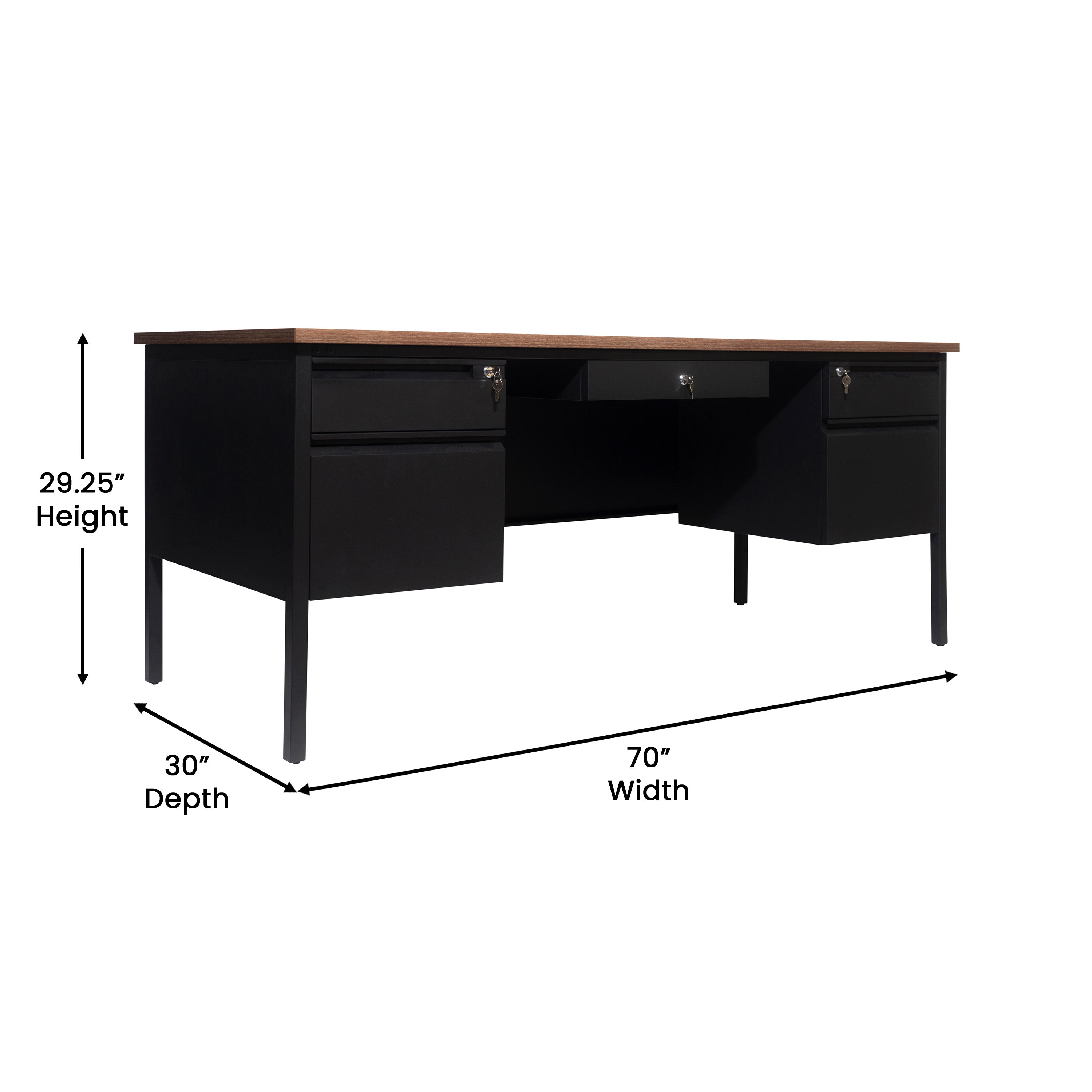 Cambridge Double Pedestal Desk with Locking Drawers and Metal Frame
