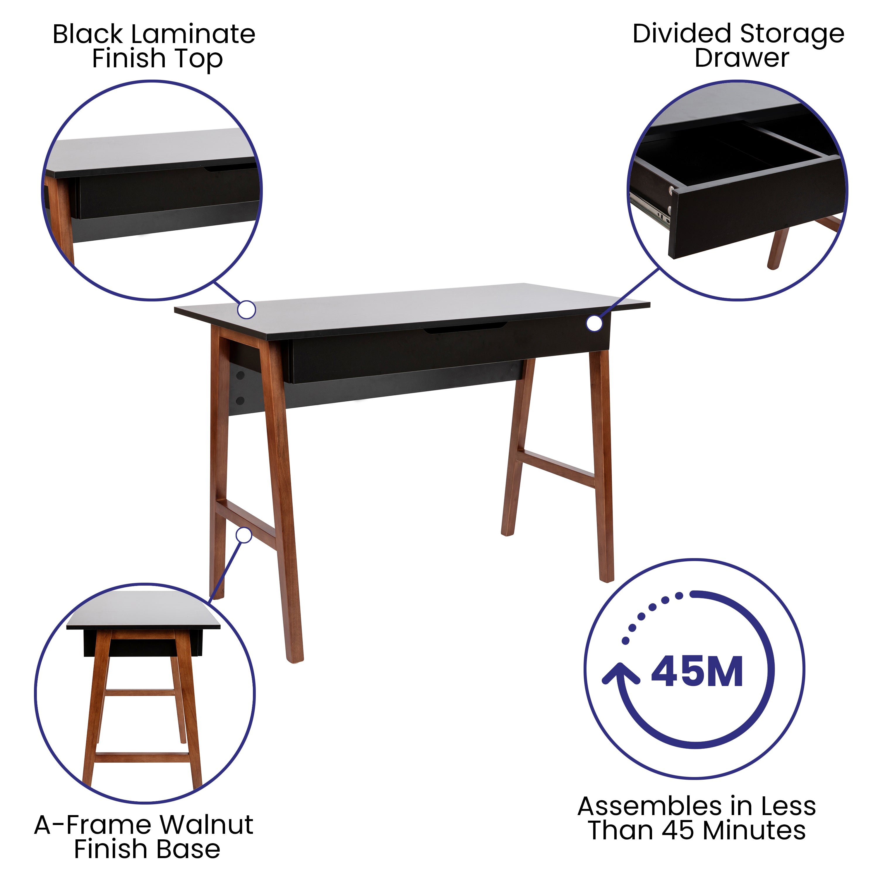Home Office Writing Computer Desk with Drawer - Table Desk for Writing and Work