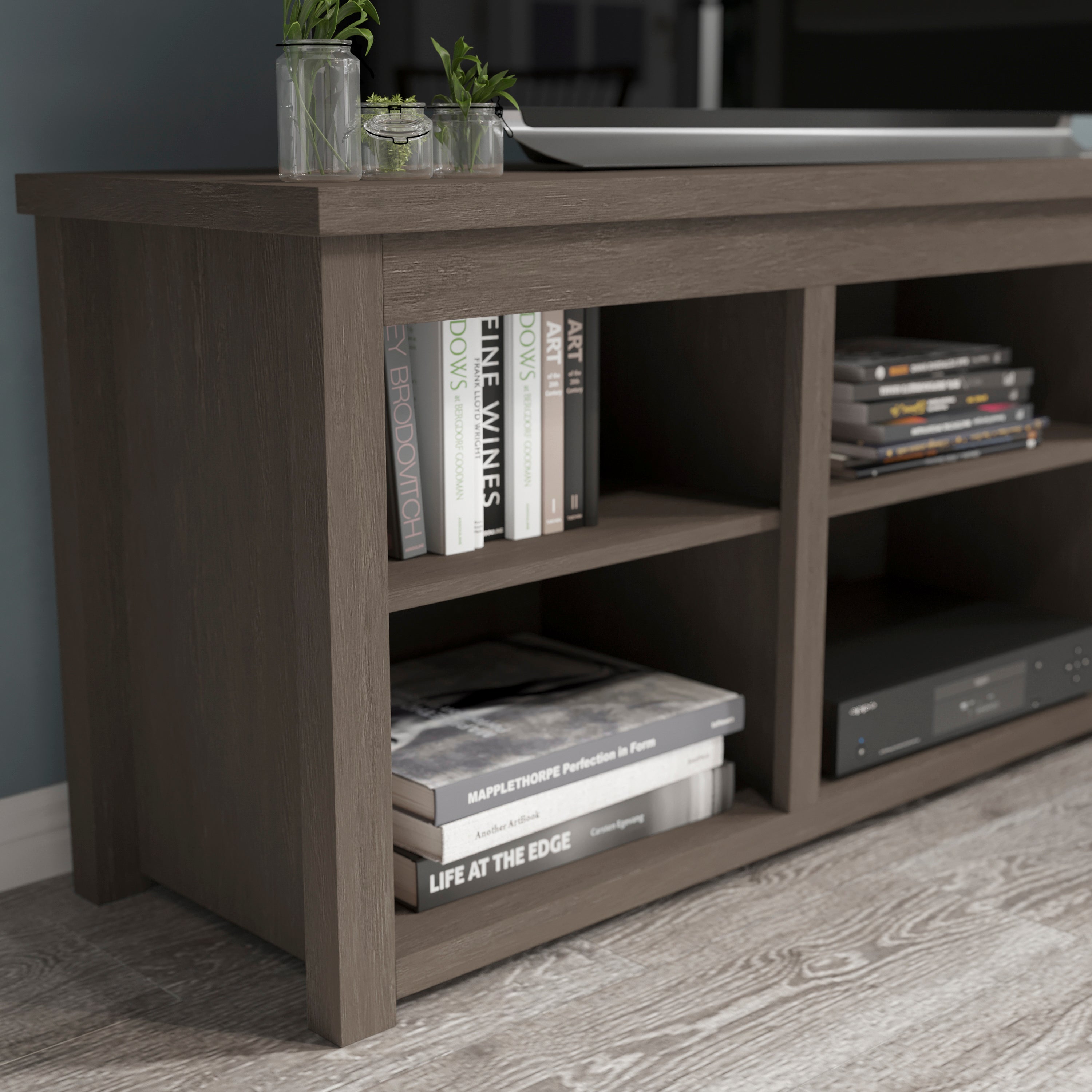 Kilead Farmhouse TV Stand for up to 80" TVs - 65" Engineered Wood Framed Media Console with Open Storage