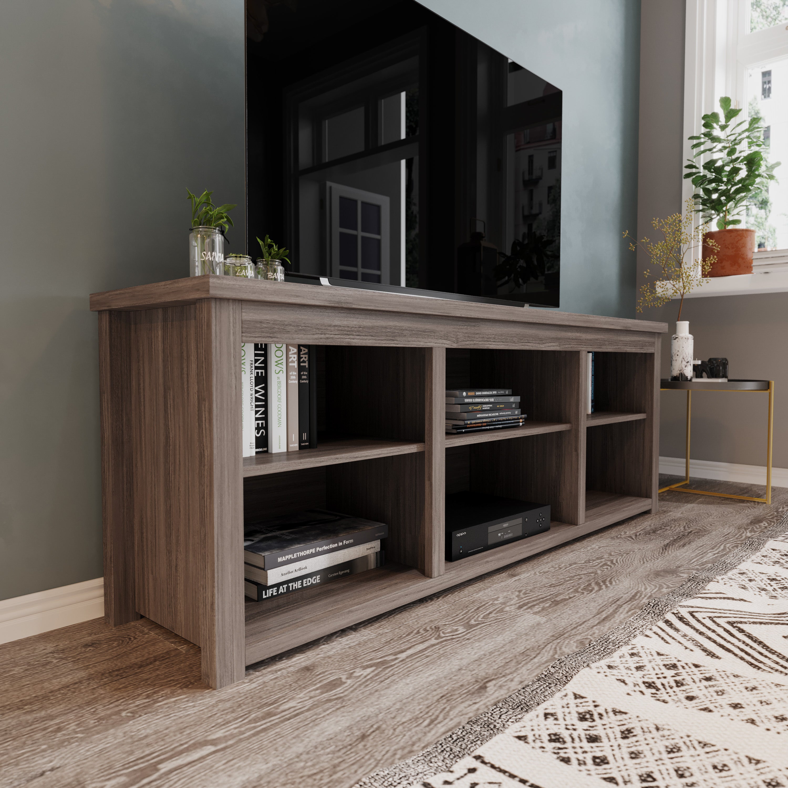 Kilead Farmhouse TV Stand for up to 80" TVs - 65" Engineered Wood Framed Media Console with Open Storage