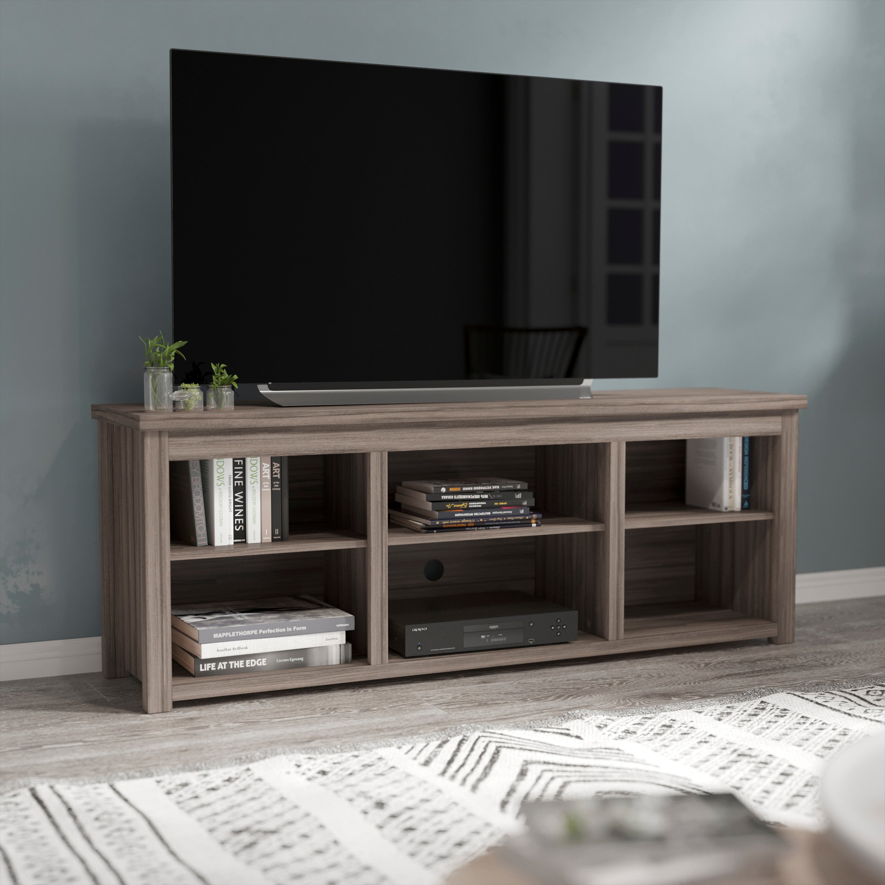 Kilead Farmhouse TV Stand for up to 80" TVs - 65" Engineered Wood Framed Media Console with Open Storage